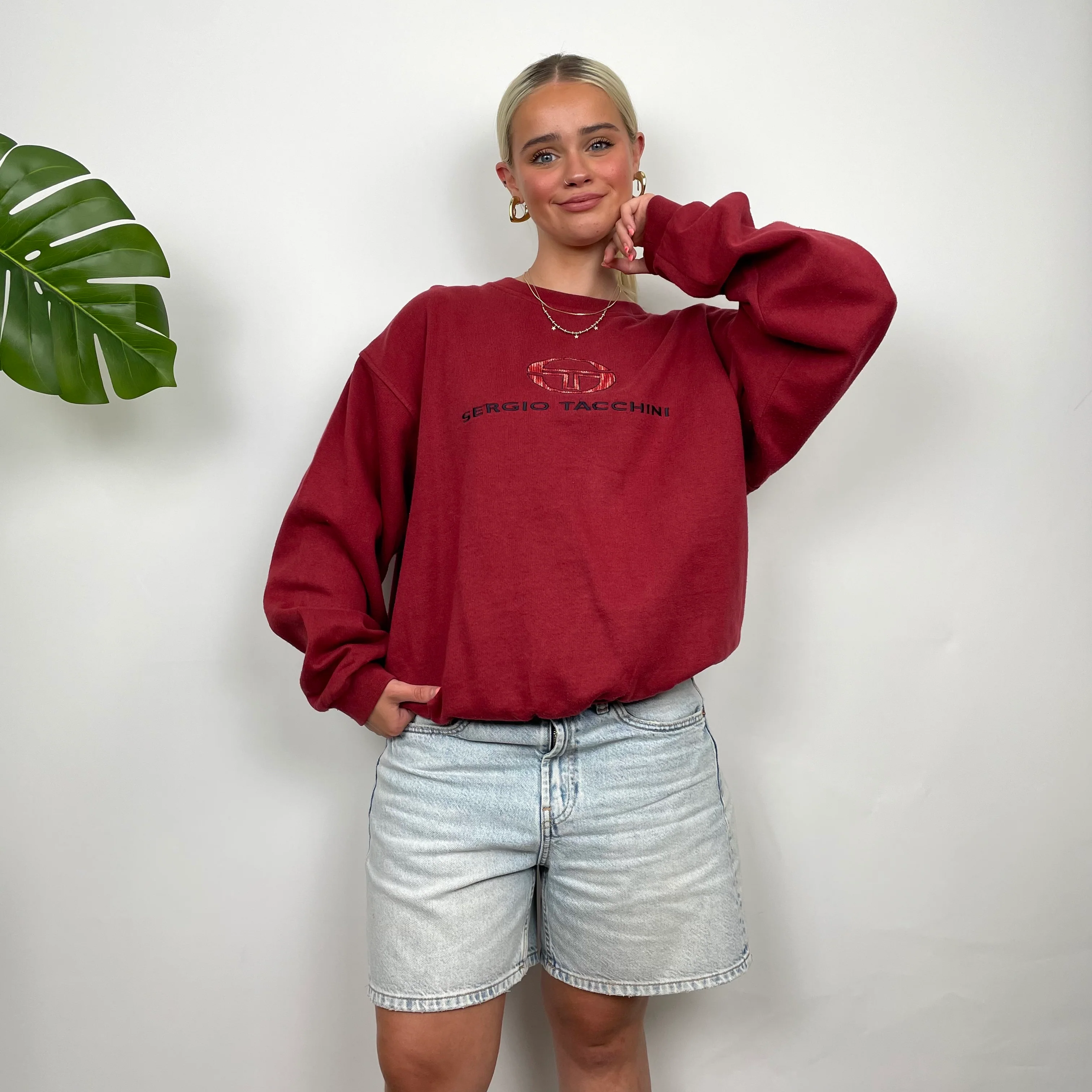 Sergio Tacchini Red Embroidered Spell Out Sweatshirt (M) - Image 2