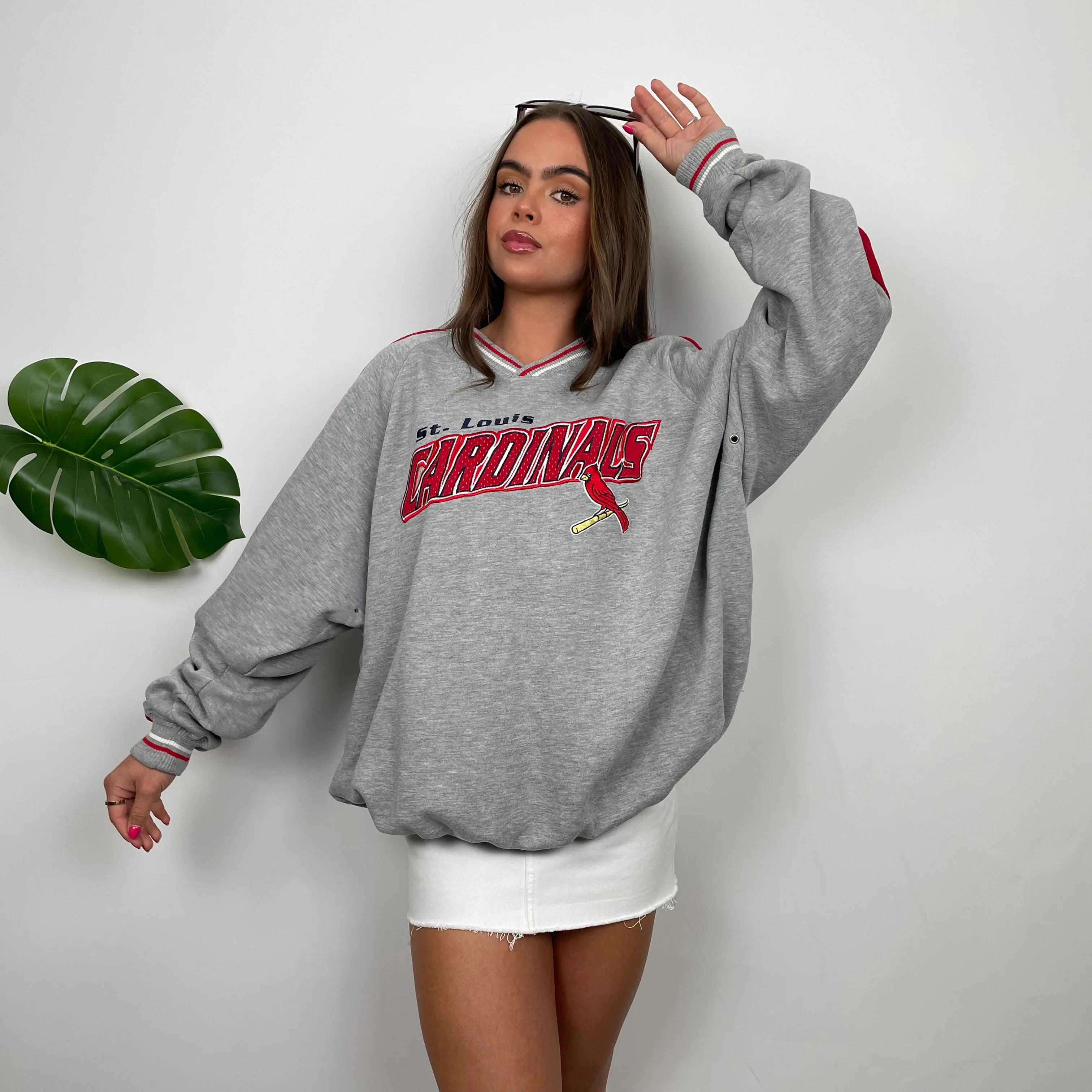 St Louis Cardinals Grey Embroidered Spell Out Sweatshirt (L) - Image 3