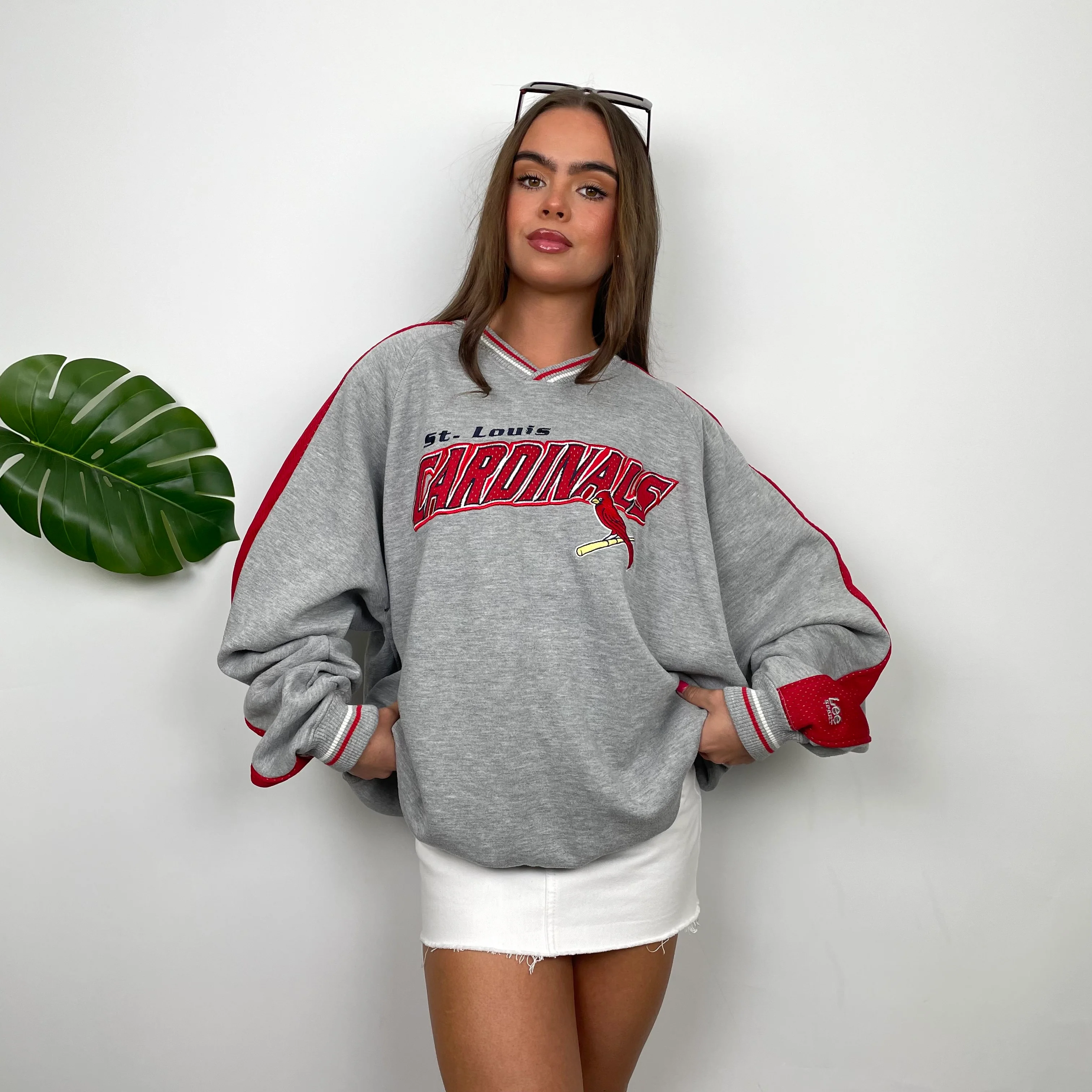 St Louis Cardinals Grey Embroidered Spell Out Sweatshirt (L) - Image 4