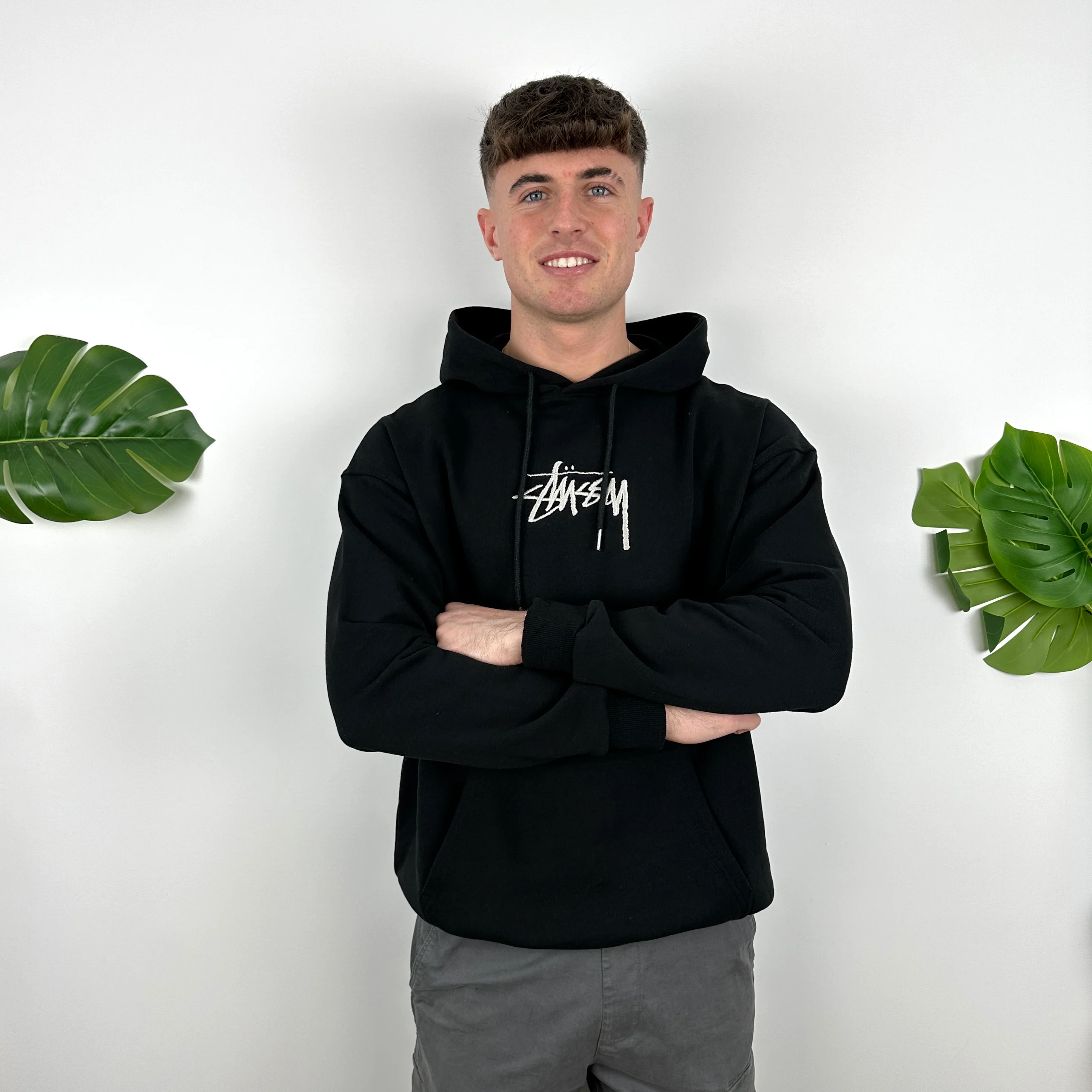 Stussy Black Embroidered Spell Out Hoodie (L) - Image 2