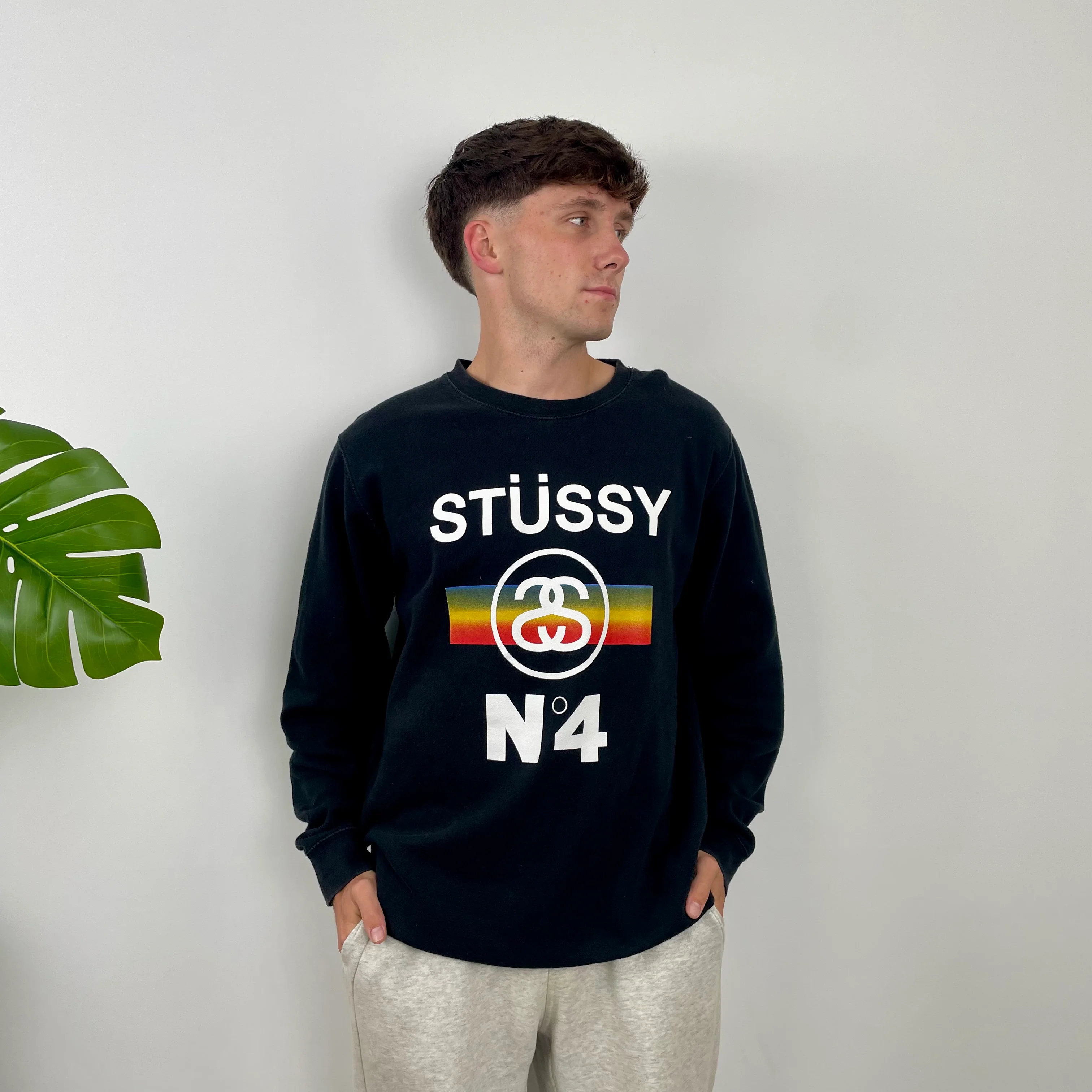 Stussy Black Embroidered Spell Out Sweatshirt (L) - Image 4