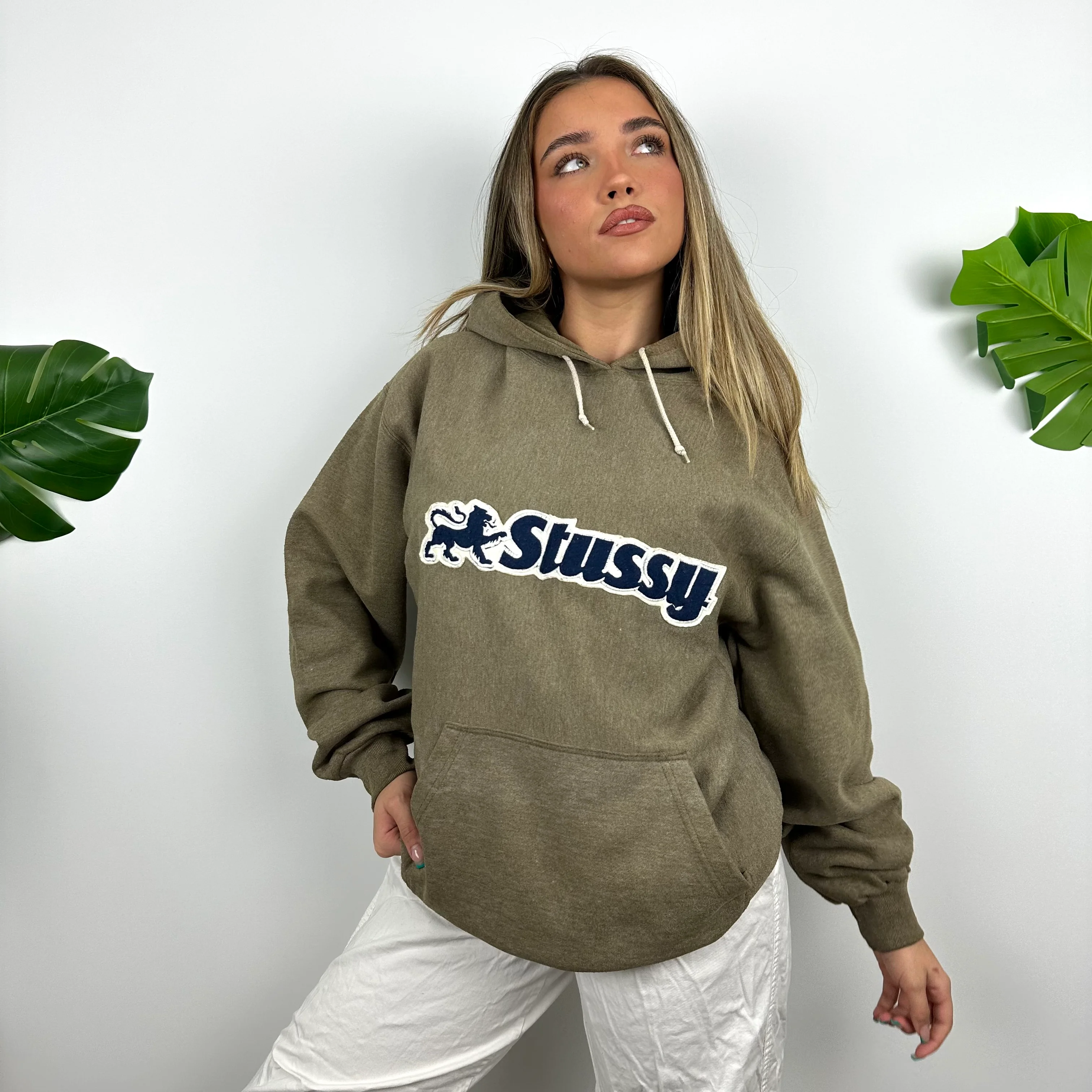 Stussy Brown Embroidered Spell Out Hoodie (M) - Image 5