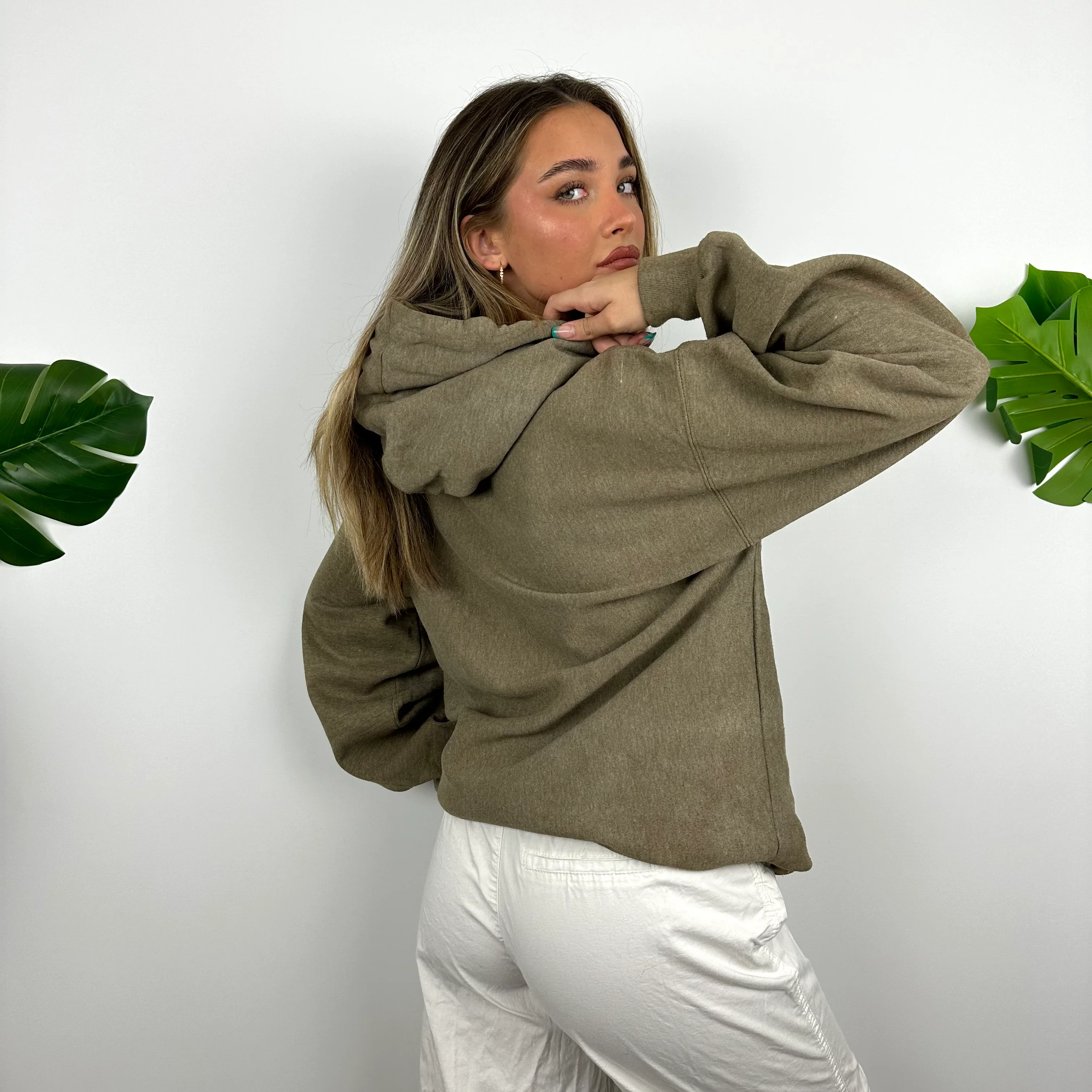 Stussy Brown Embroidered Spell Out Hoodie (M) - Image 7