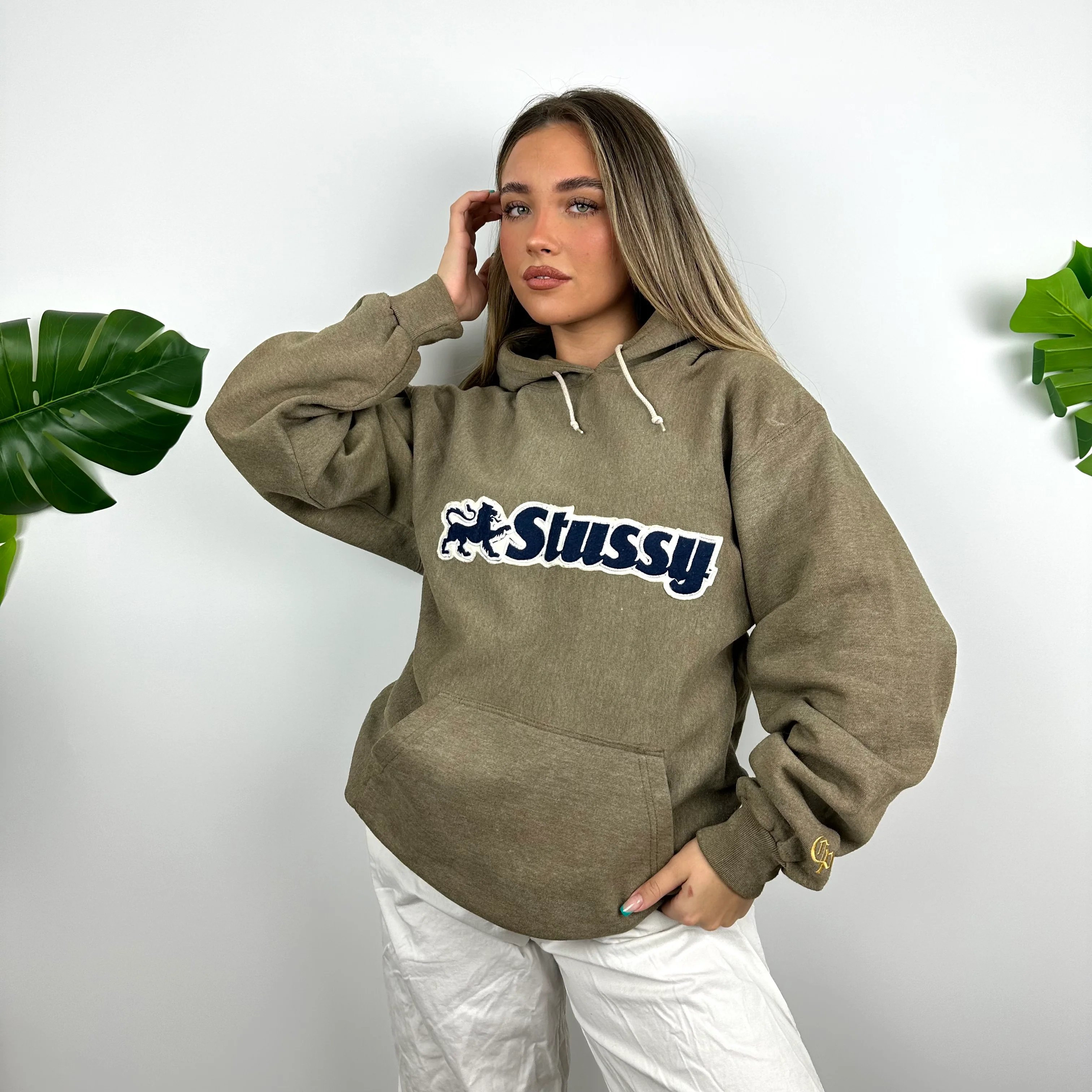 Stussy Brown Embroidered Spell Out Hoodie (M) - Image 8