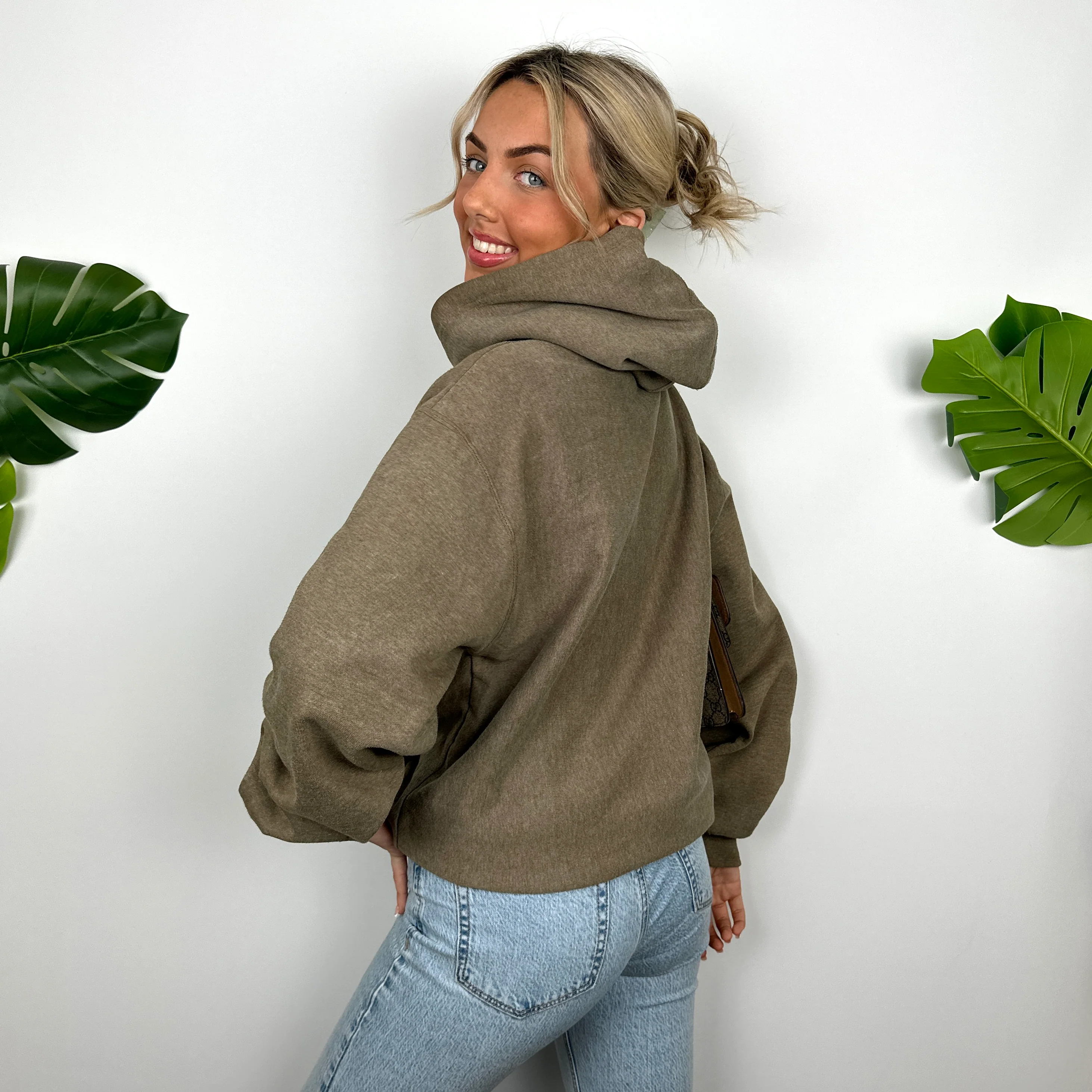 Stussy Brown Embroidered Spell Out Hoodie (M) - Image 6