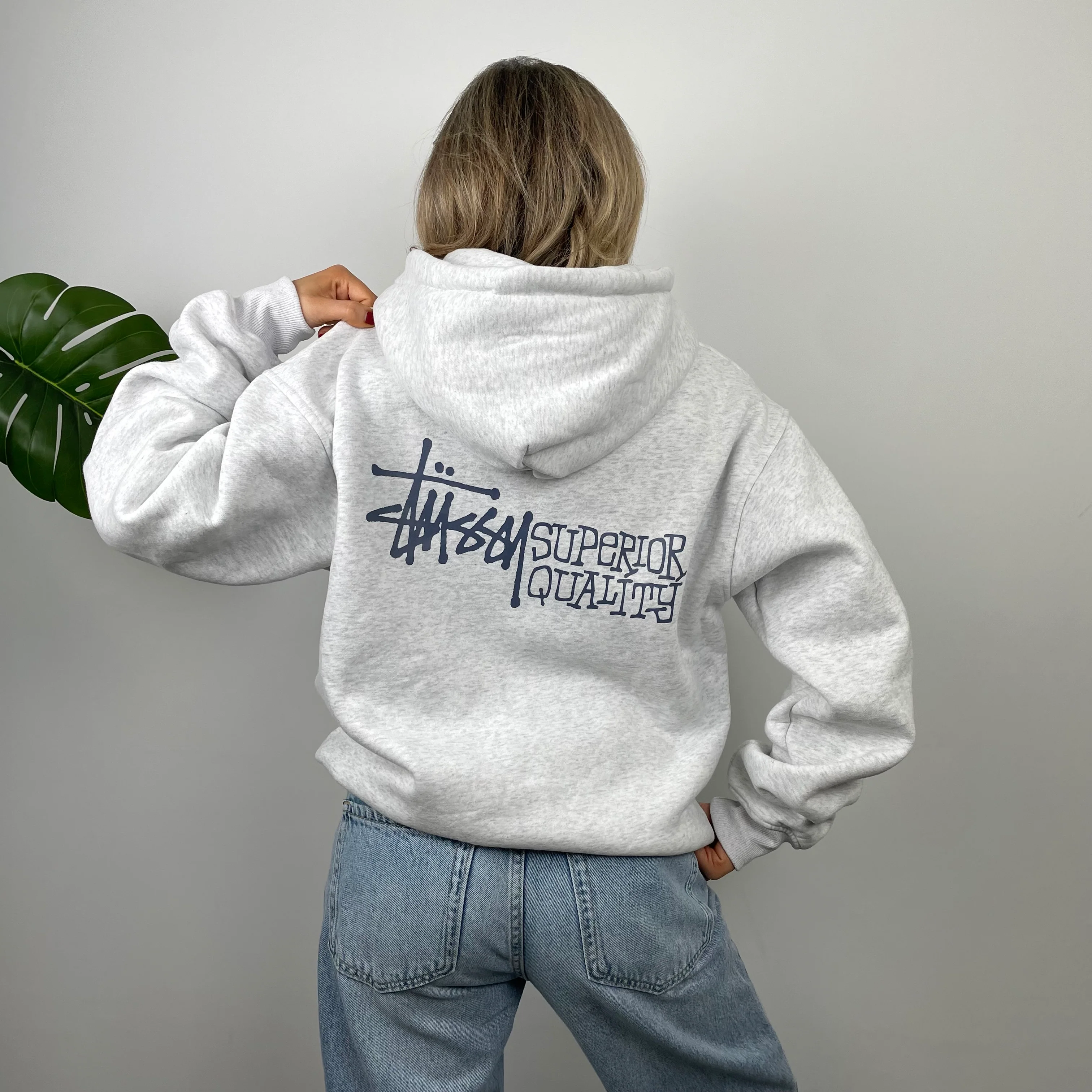 Stussy Grey Embroidered Zip Up Hoodie (M) - Image 6