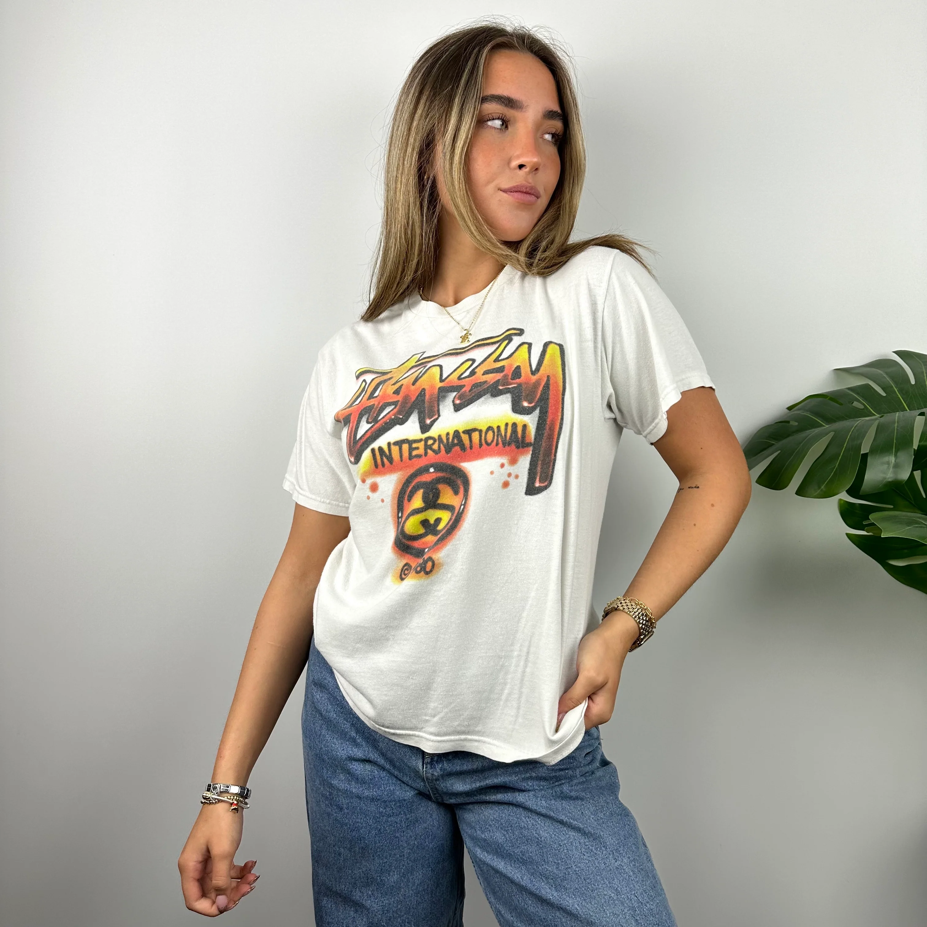 Stussy International RARE White Spell Out T Shirt (S) - Image 6
