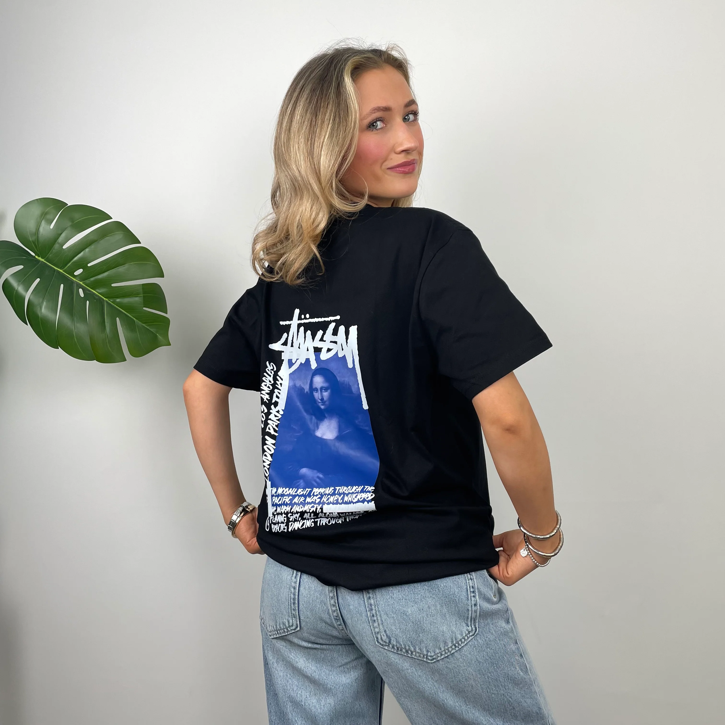 Stussy RARE Black Spell Out T Shirt (L) - Image 3