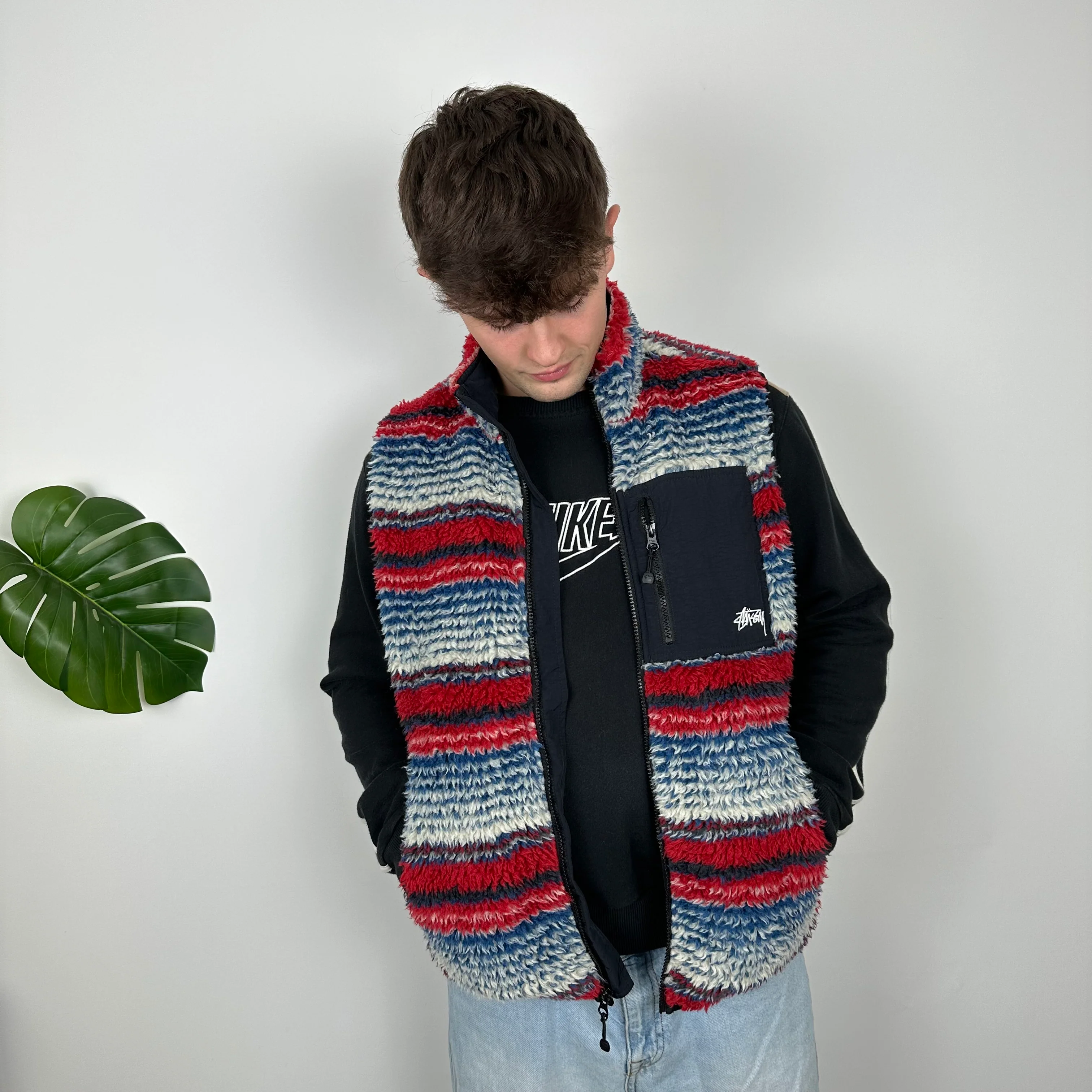 Stussy RARE Embroidered Spell Out Teddy Bear Sherpa Fleece Gilet (L) - Image 10