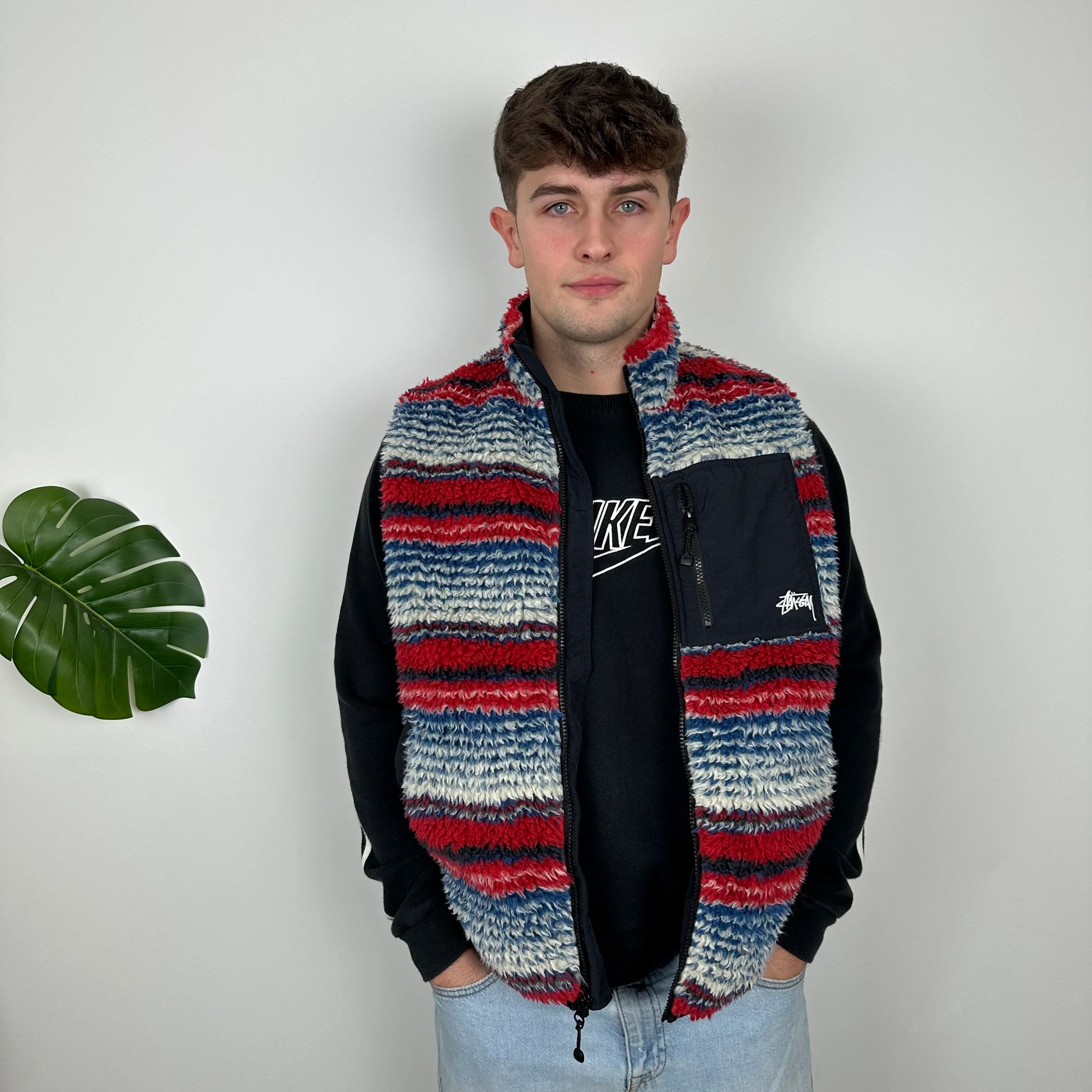 Stussy RARE Embroidered Spell Out Teddy Bear Sherpa Fleece Gilet (L) - Image 11