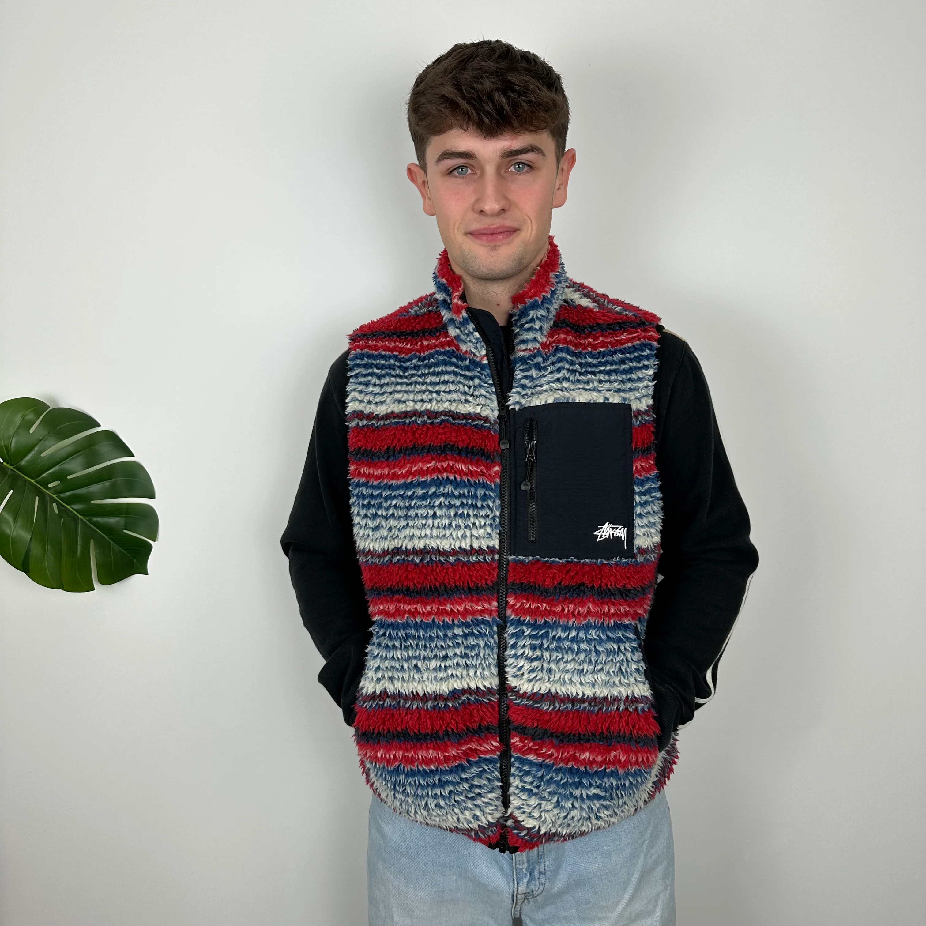 Stussy RARE Embroidered Spell Out Teddy Bear Sherpa Fleece Gilet (L) - Image 4