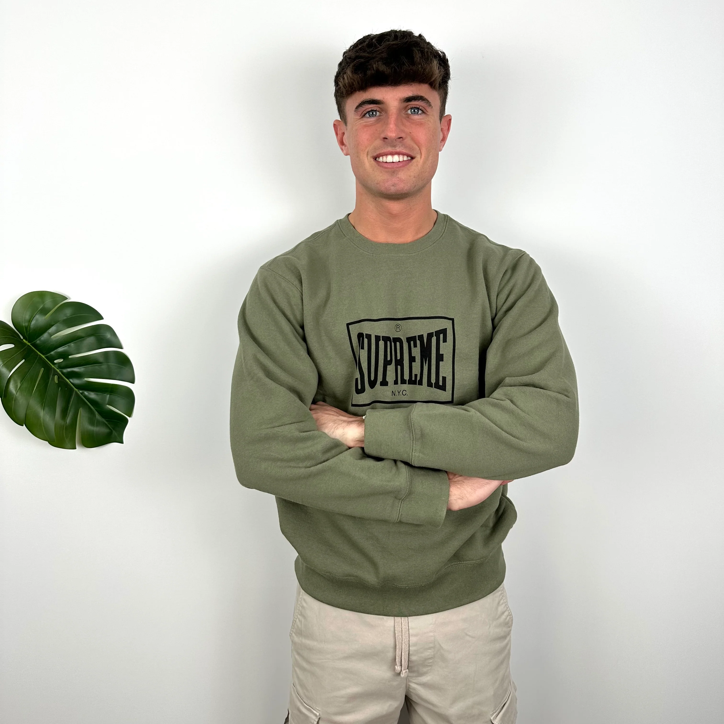 Supreme Black Spell Out Khaki Sweatshirt (M) - Image 6