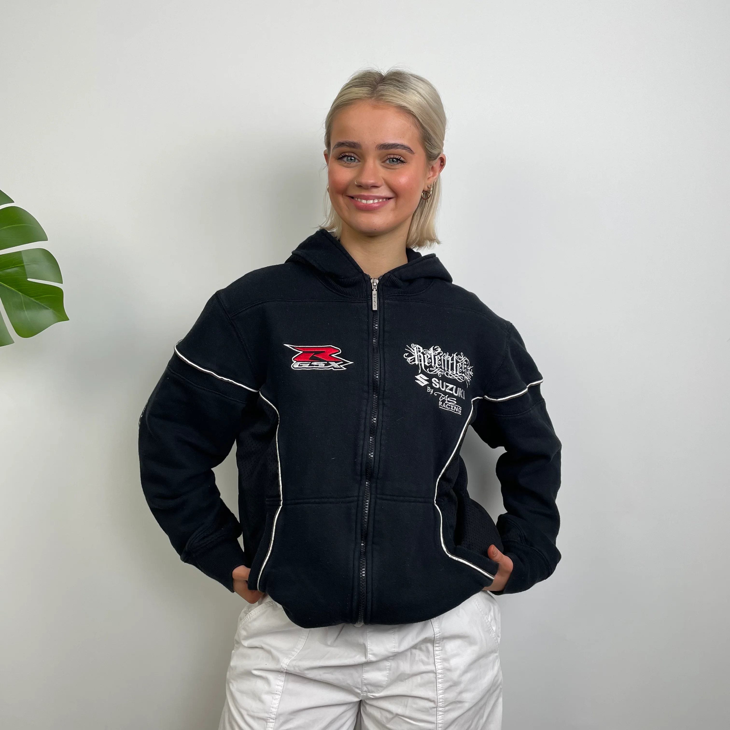 Suzuki Racing Black Embroidered Spell Out Zip Up Hoodie Jacket (XS) - Image 2