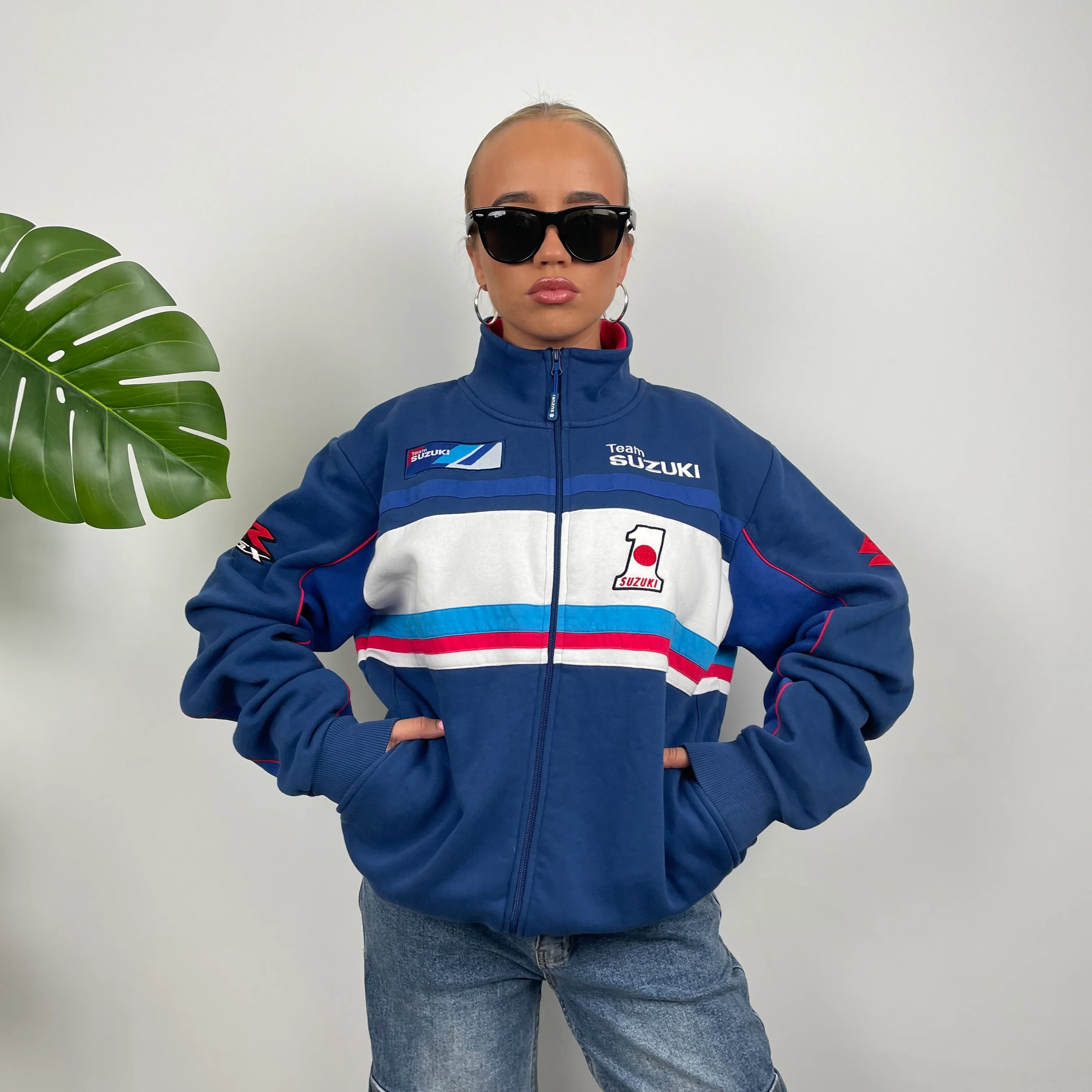 Suzuki Racing Blue Embroidered Spell Out Zip Up Jacket (XL) - Image 2