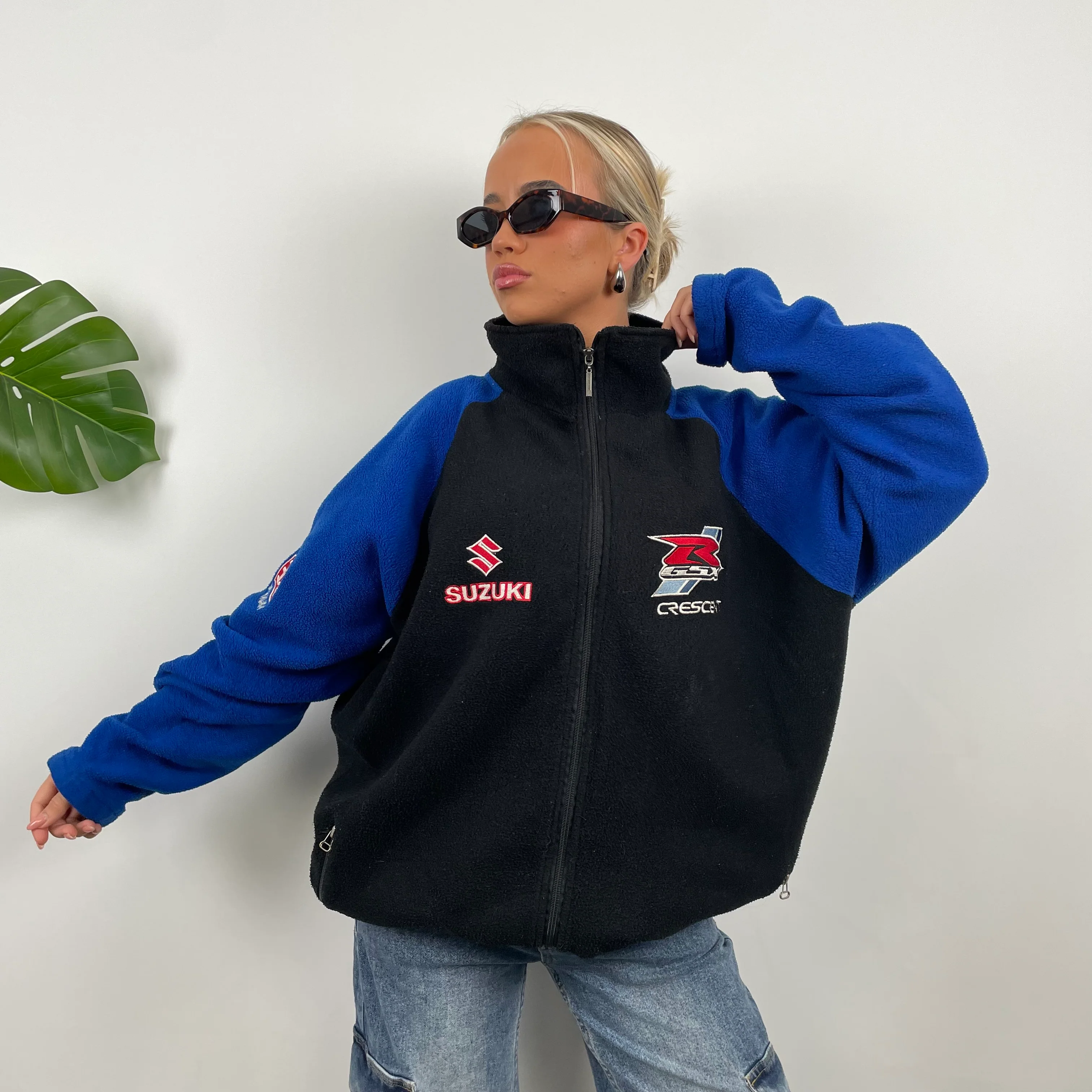 Suzuki Racing Blue Embroidered Spell Out Zip Up Fleece Jacket (XXL) - Image 3