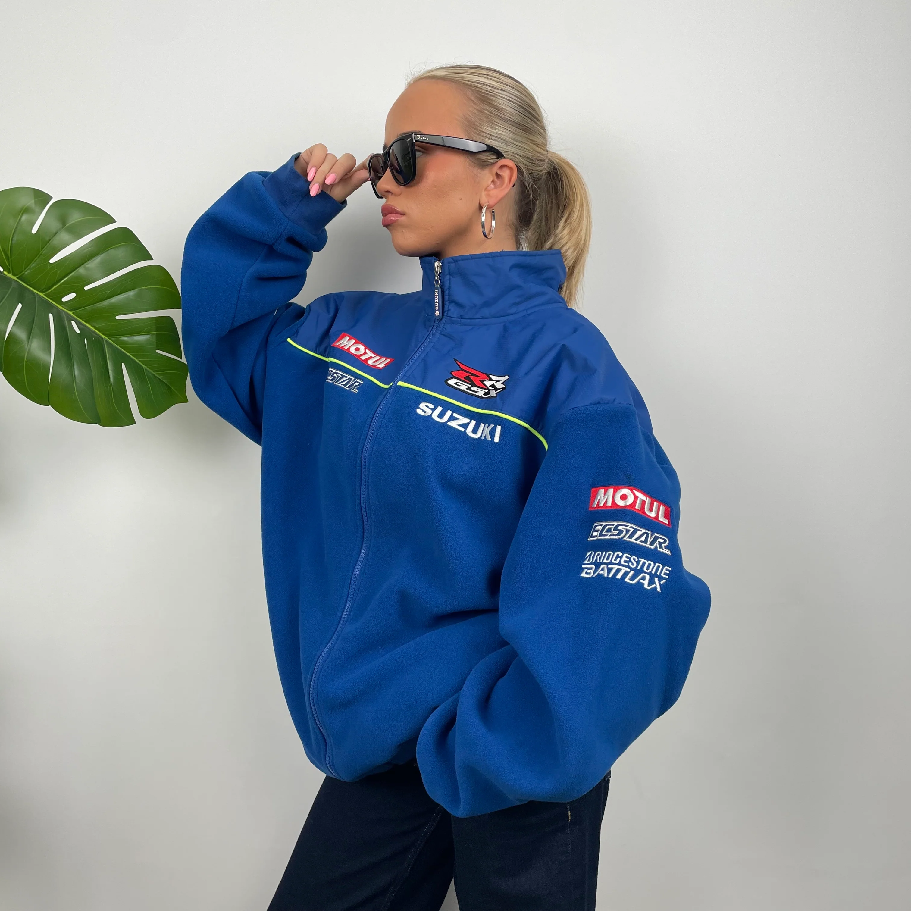 Suzuki Racing Blue Embroidered Spell Out Zip Up Fleece Jacket (XXL) - Image 3