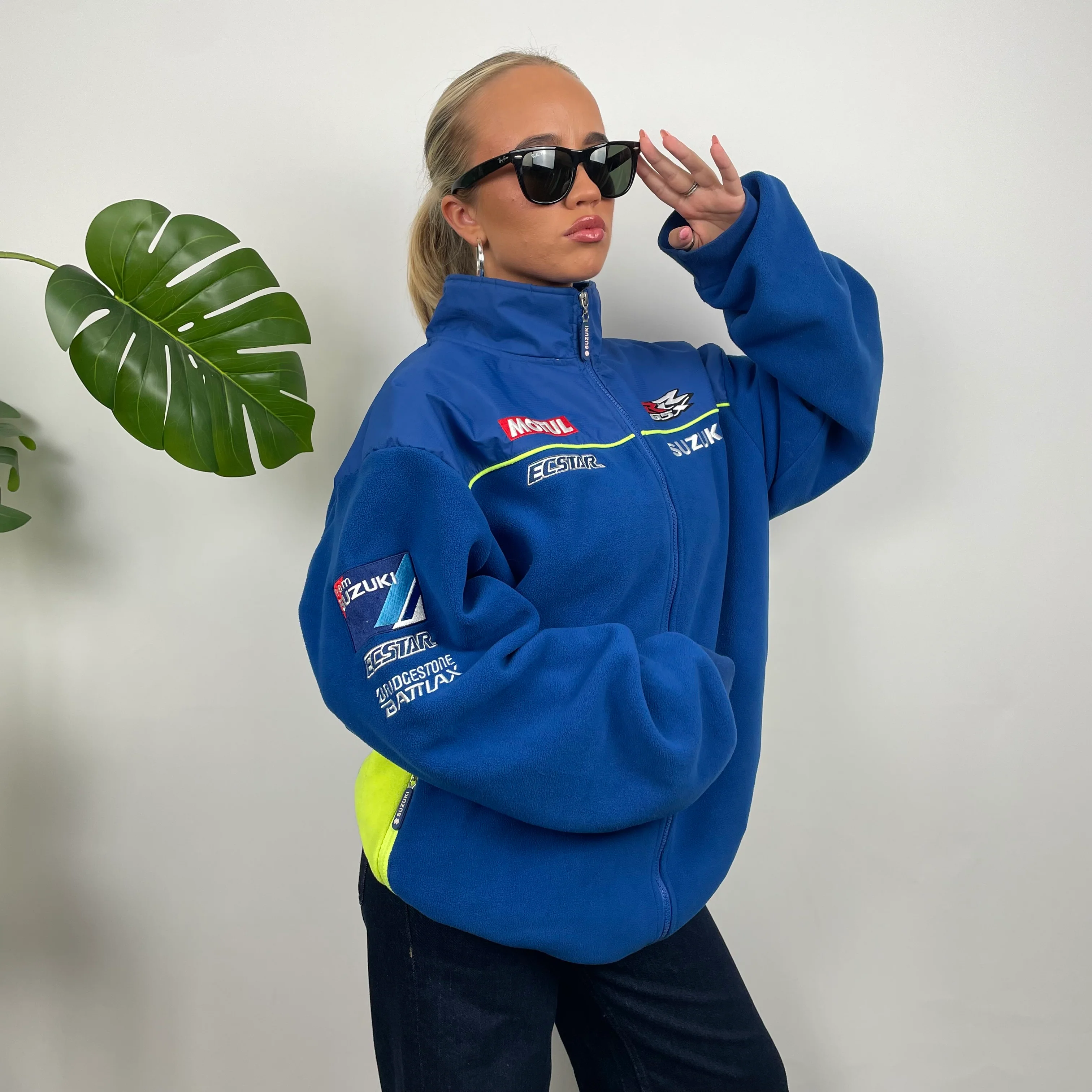 Suzuki Racing Blue Embroidered Spell Out Zip Up Fleece Jacket (XXL) - Image 4