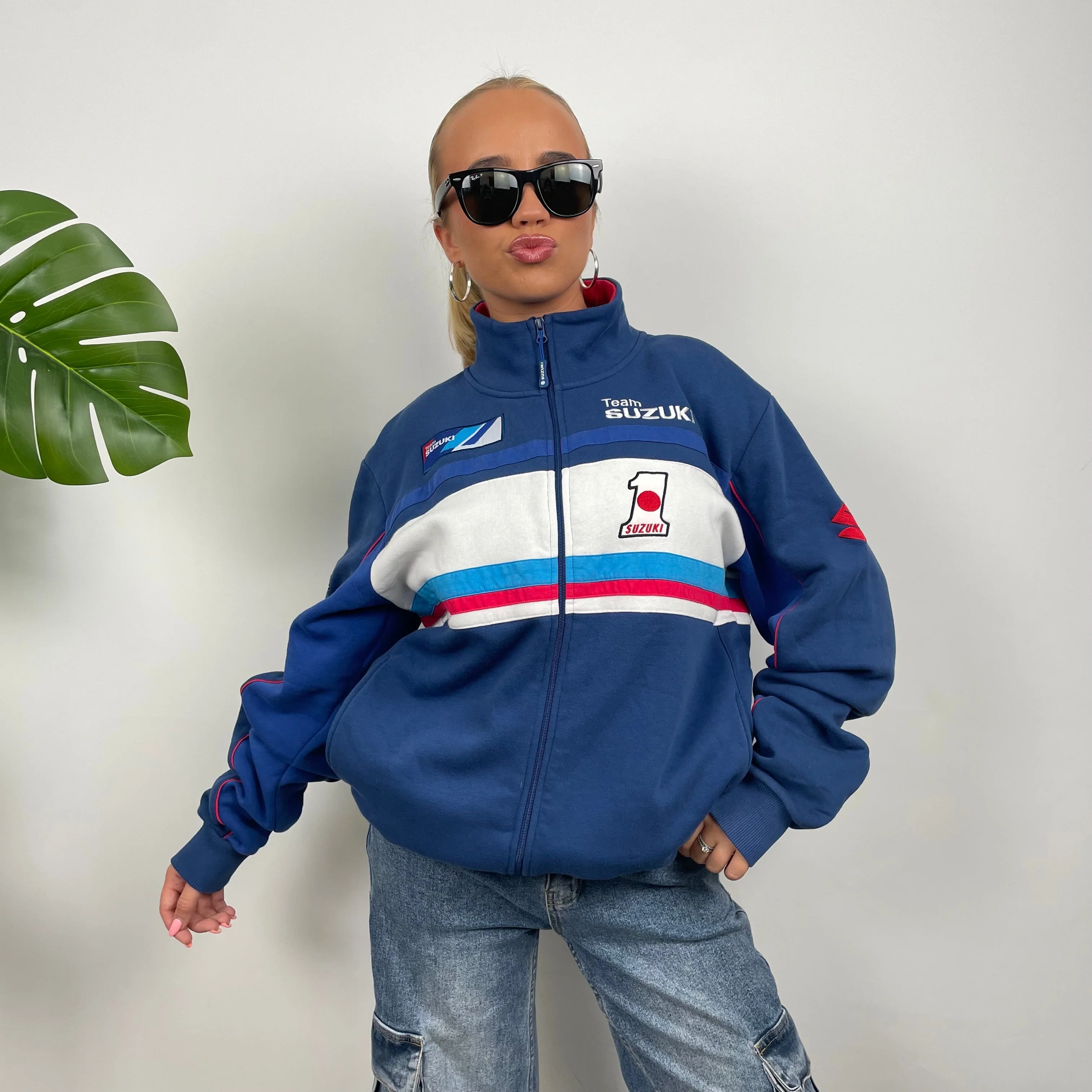 Suzuki Racing Blue Embroidered Spell Out Zip Up Fleece Jacket (XL) - Image 3