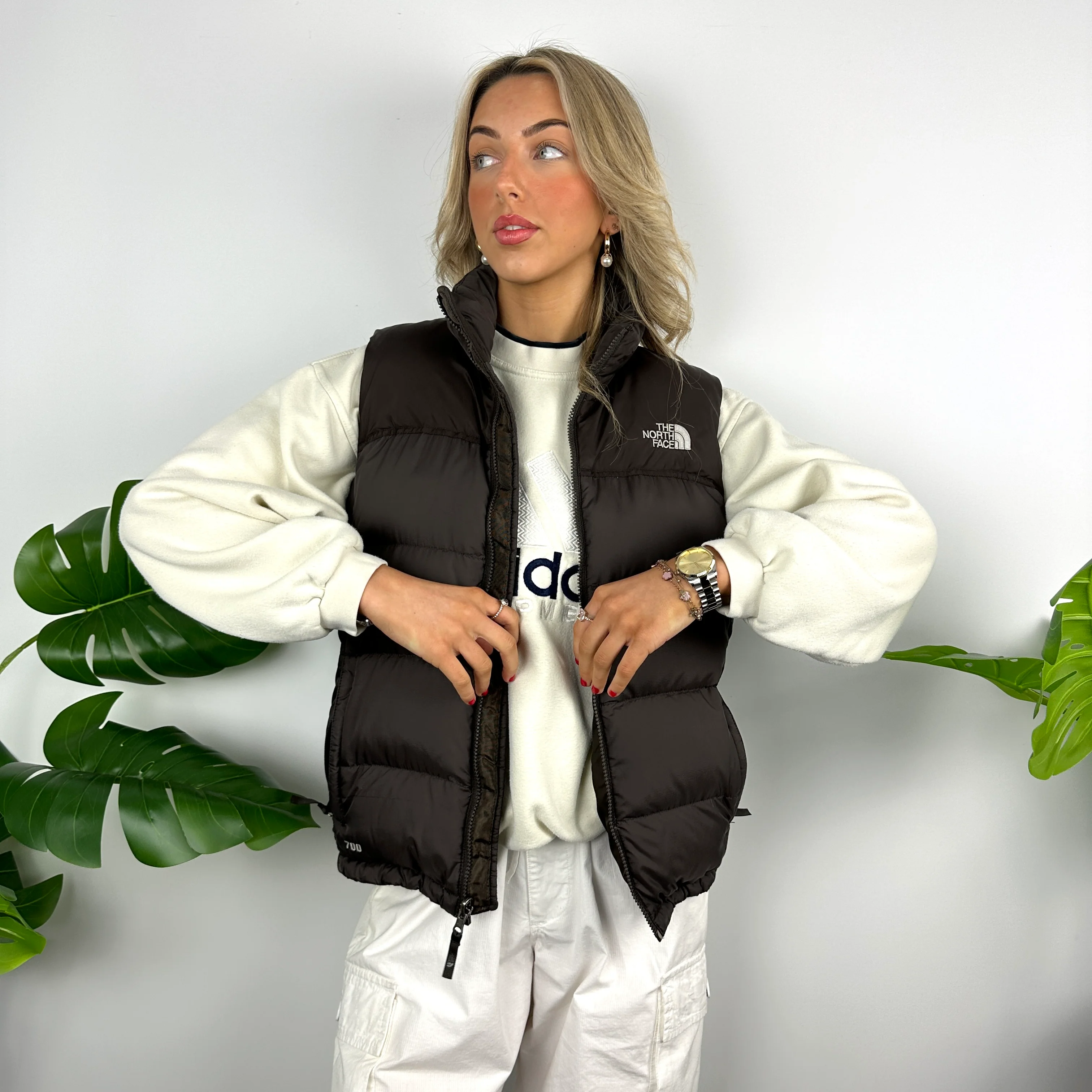 The North Face Brown Nuptse 700 Puffer Gilet (M) - Image 2