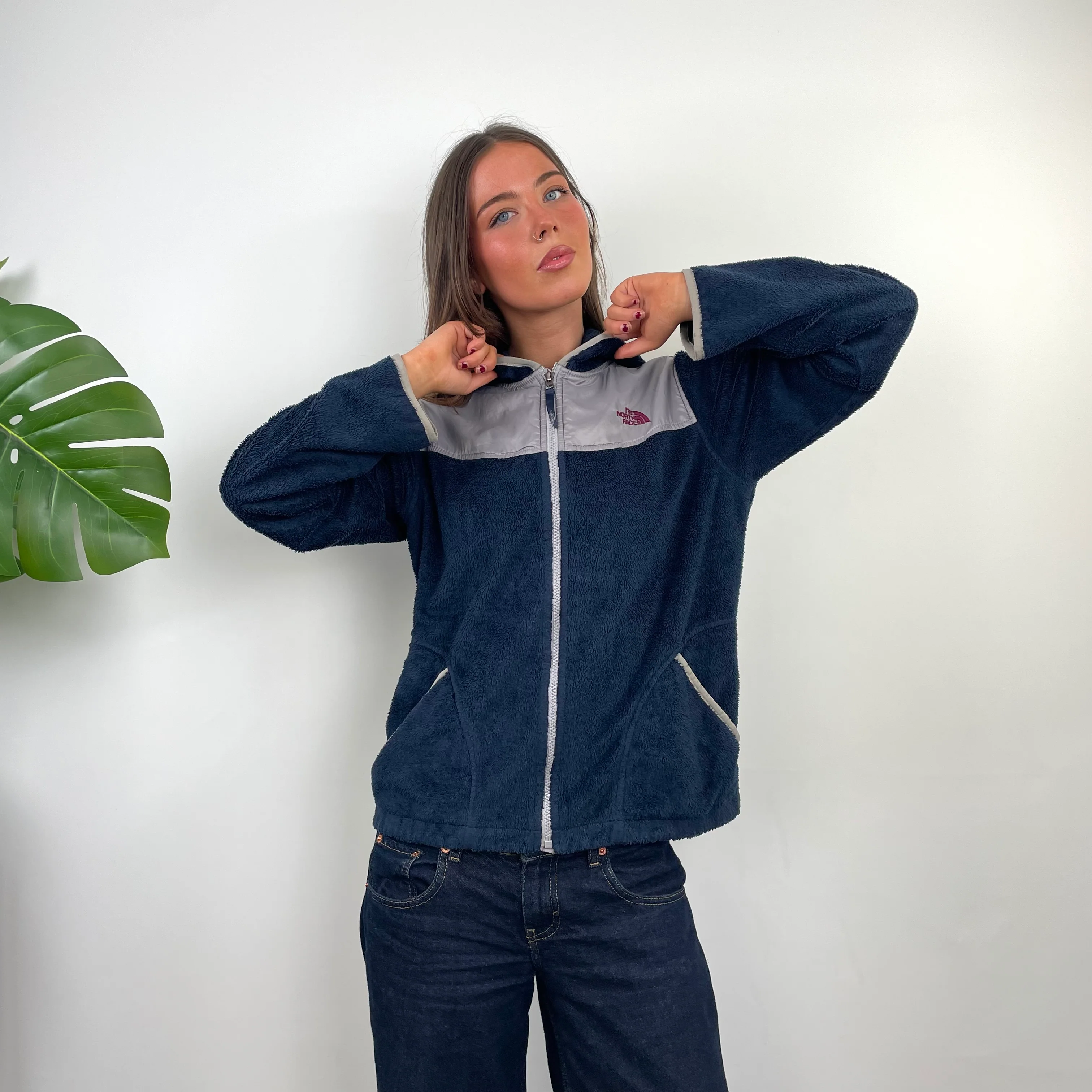 The North Face Navy Denali Teddy Bear Fleece Zip Up Jacket (S) - Image 3
