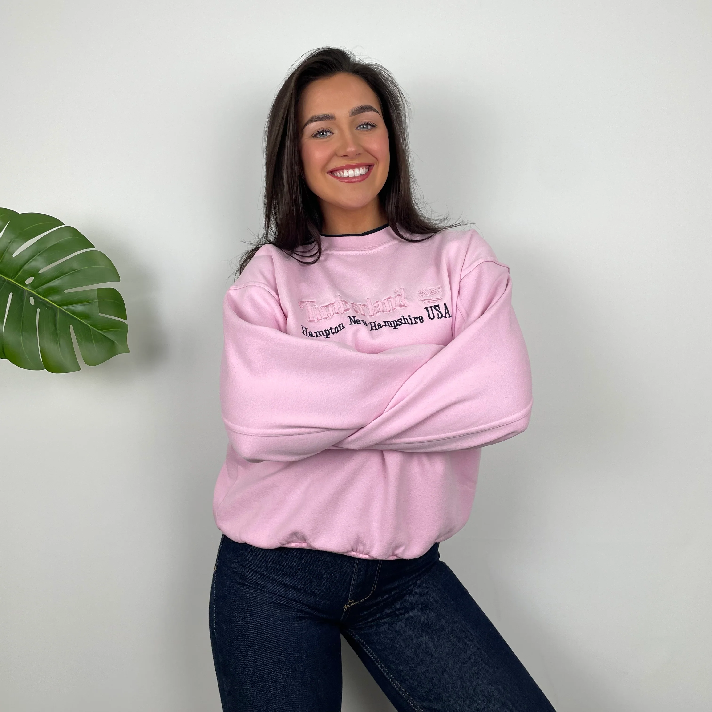 Timberland Baby Pink Embroidered Spell Out Sweatshirt (M) - Image 2