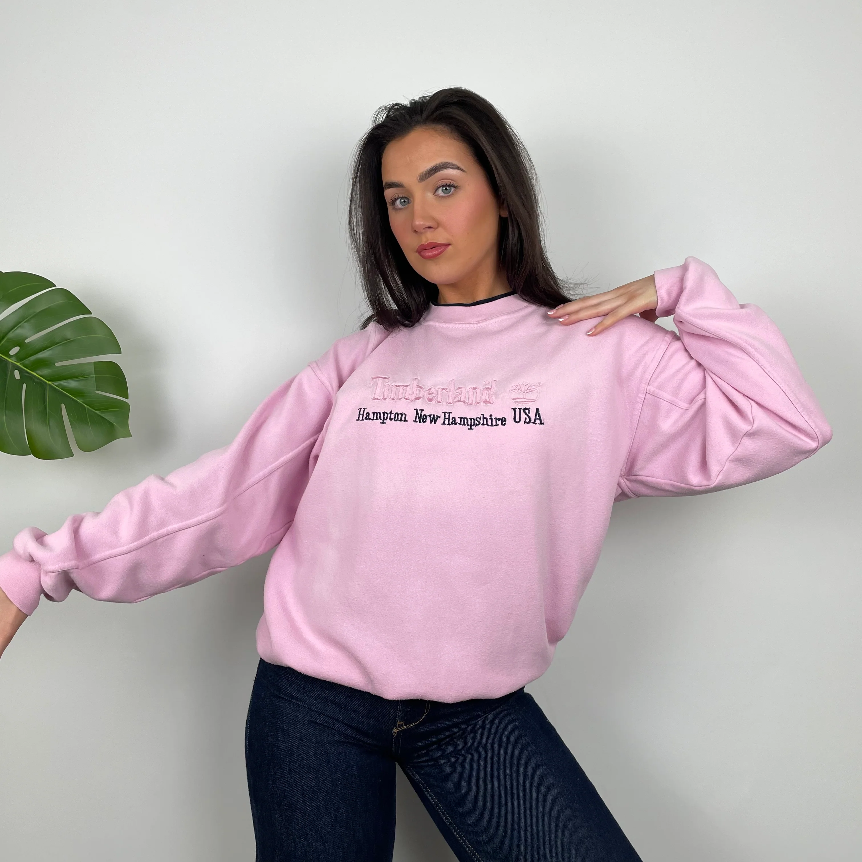 Timberland Baby Pink Embroidered Spell Out Sweatshirt (M) - Image 6