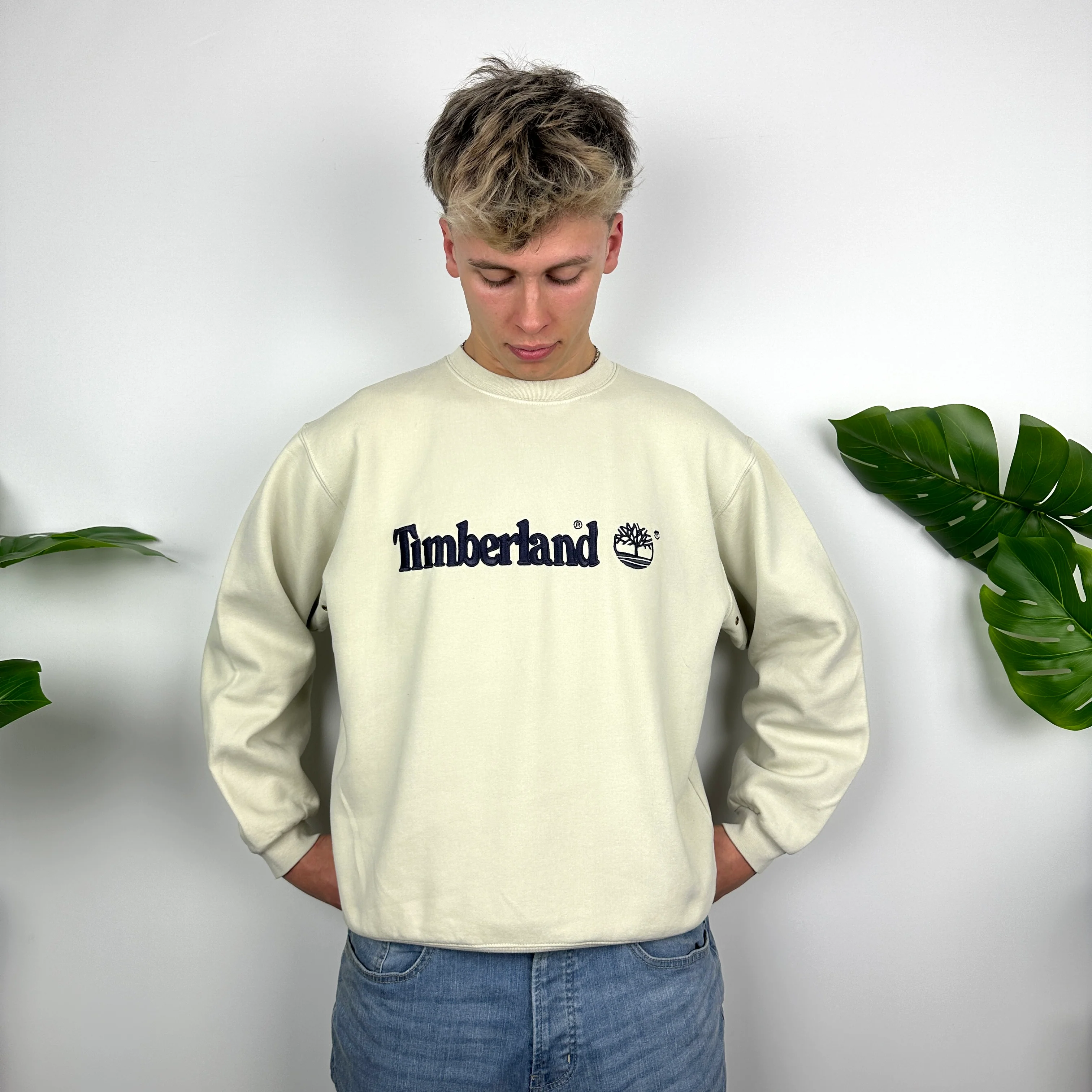 Timberland Cream Embroidered Spell Out Sweatshirt (M) - Image 2