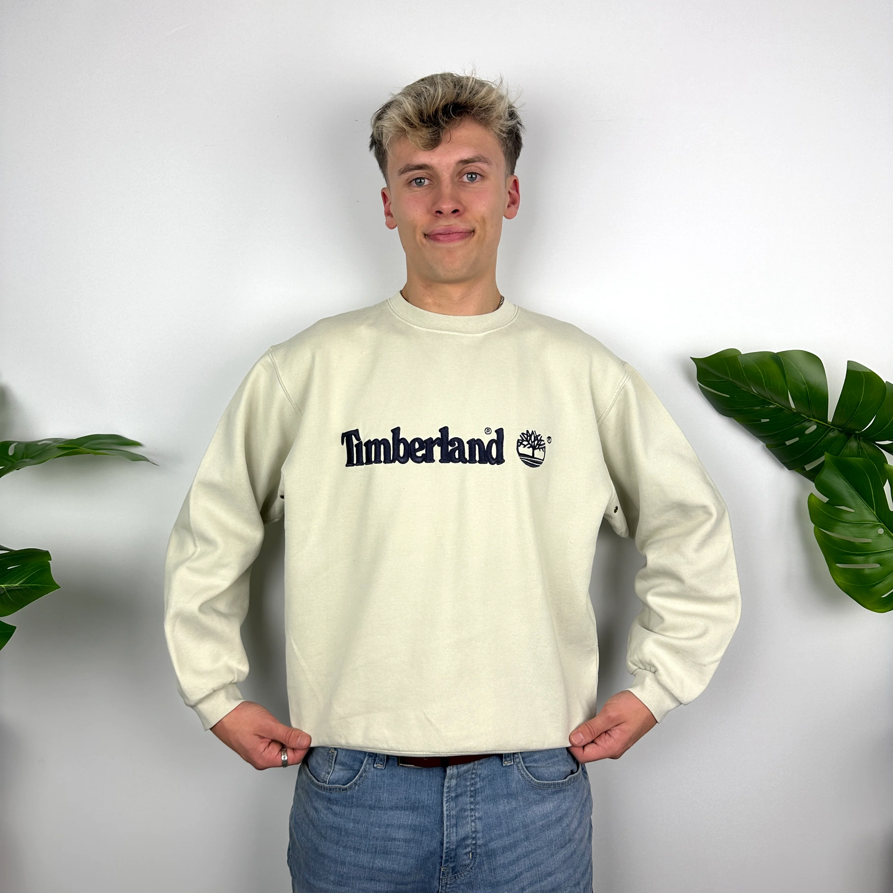 Timberland Cream Embroidered Spell Out Sweatshirt (M) - Image 4