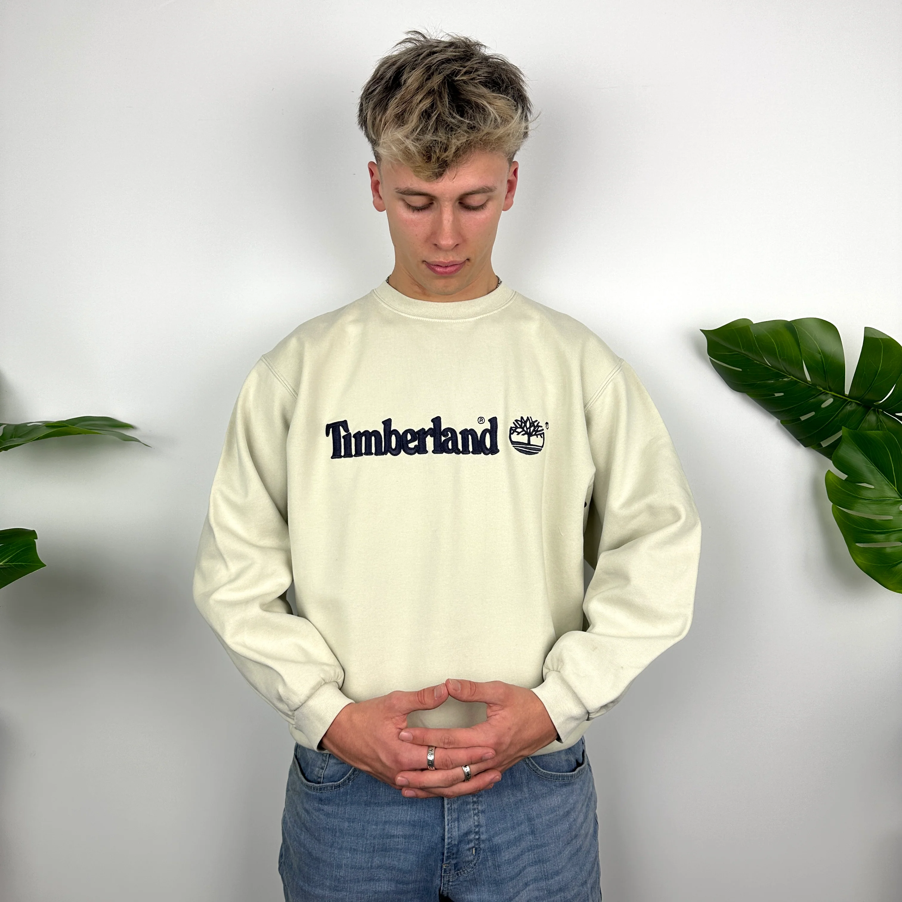 Timberland Cream Embroidered Spell Out Sweatshirt (M) - Image 5