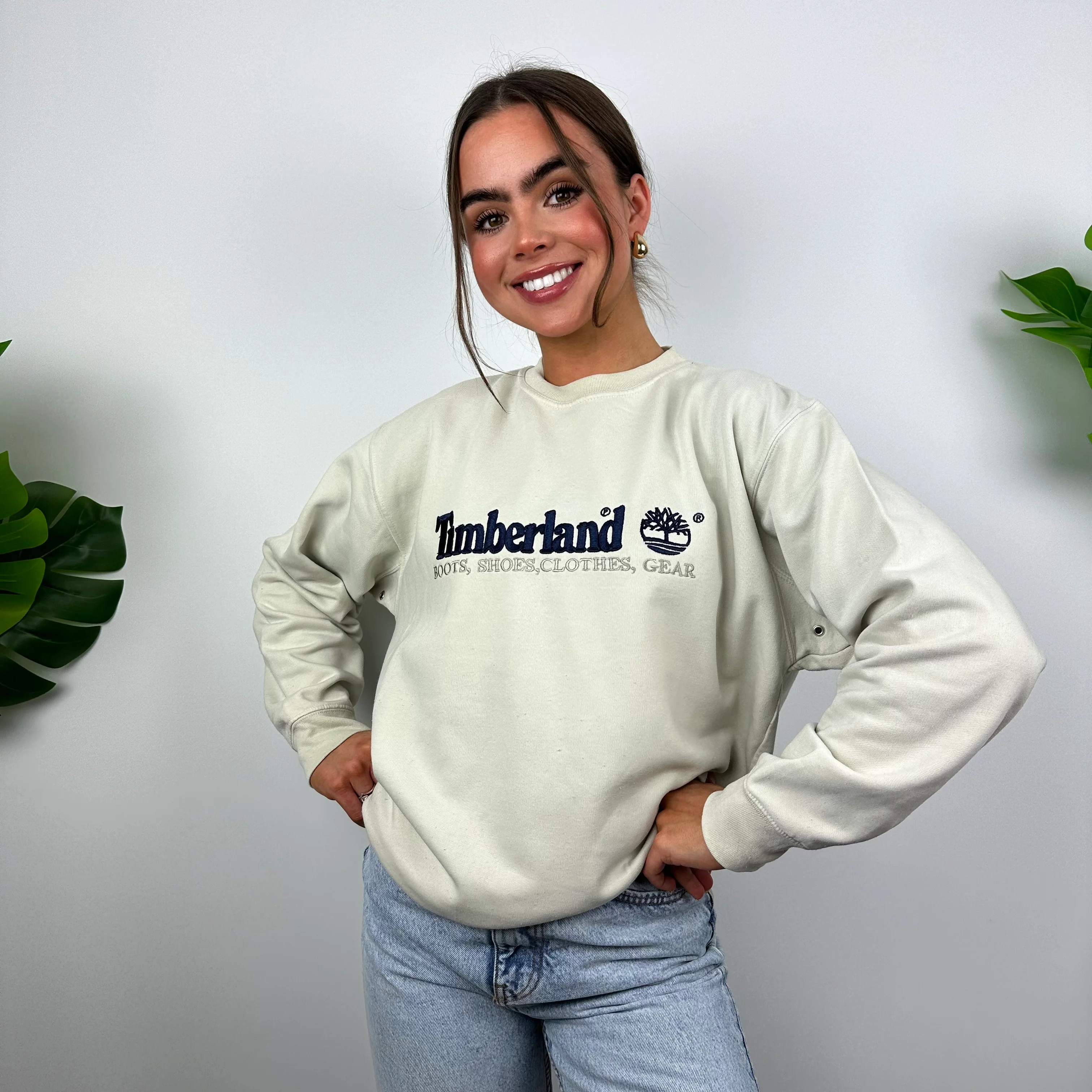 Timberland Cream Embroidered Spell Out Sweatshirt (M)