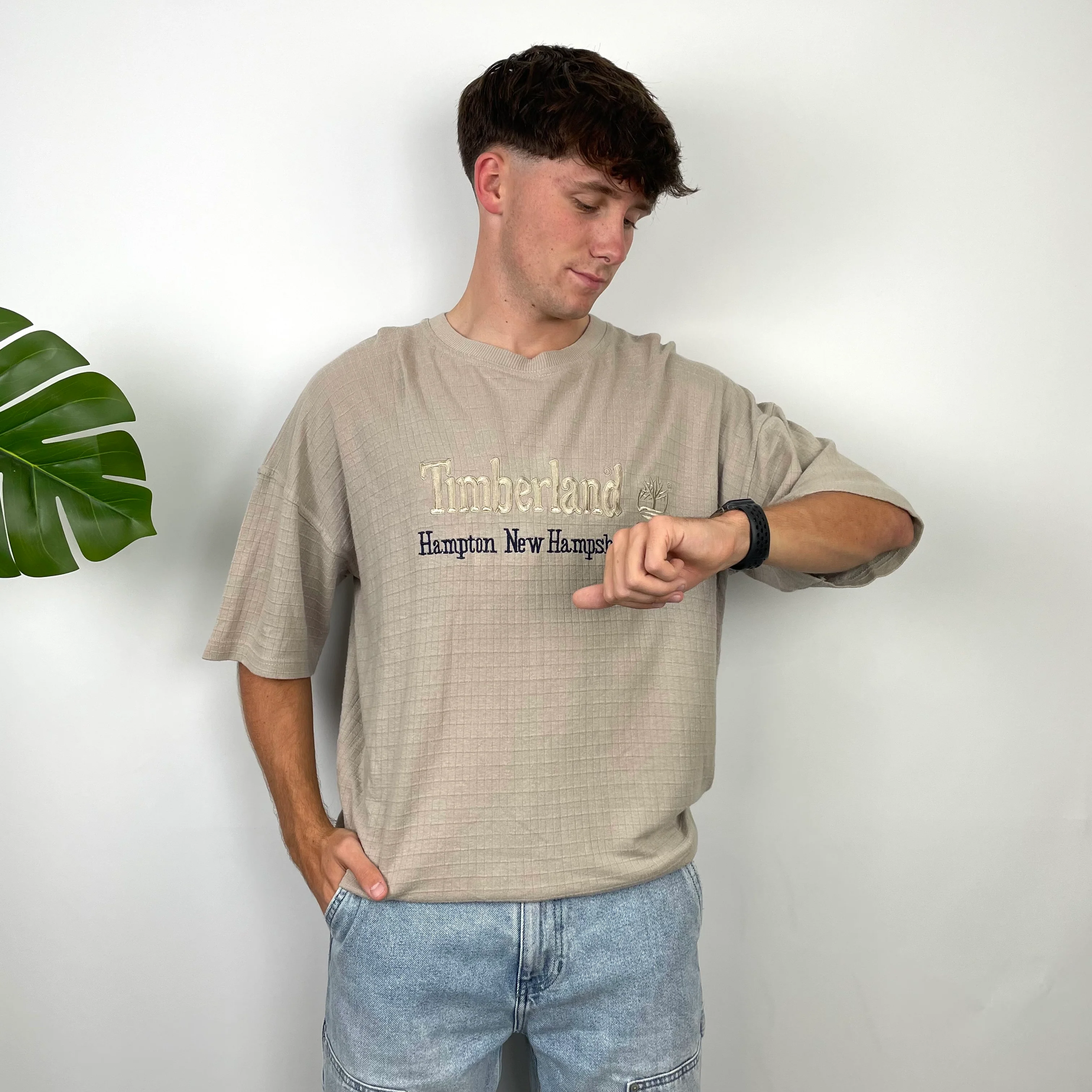 Timberland Cream Spell Out T Shirt (L) - Image 2