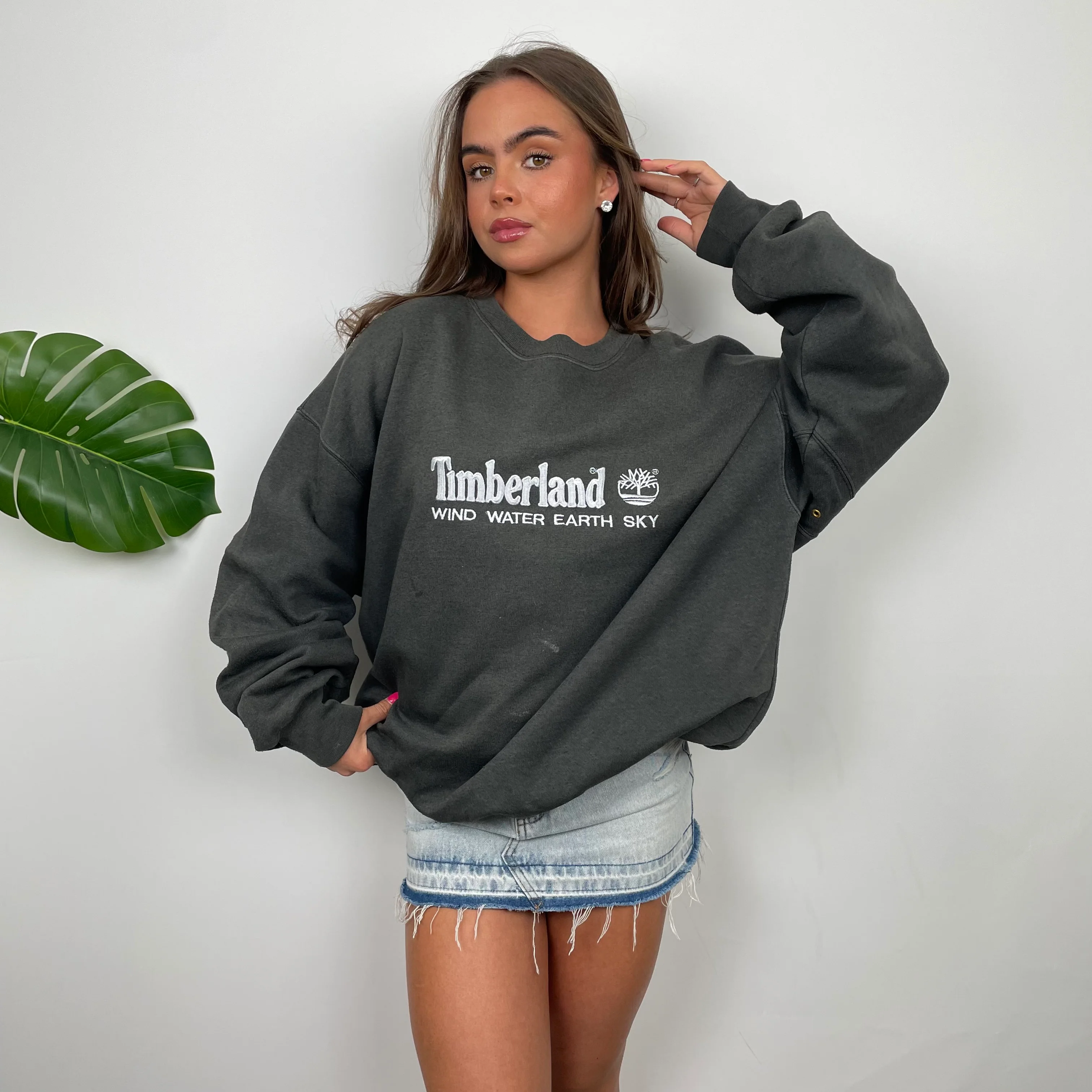 Timberland Dark Grey Embroidered Spell Out Sweatshirt (XL) - Image 3
