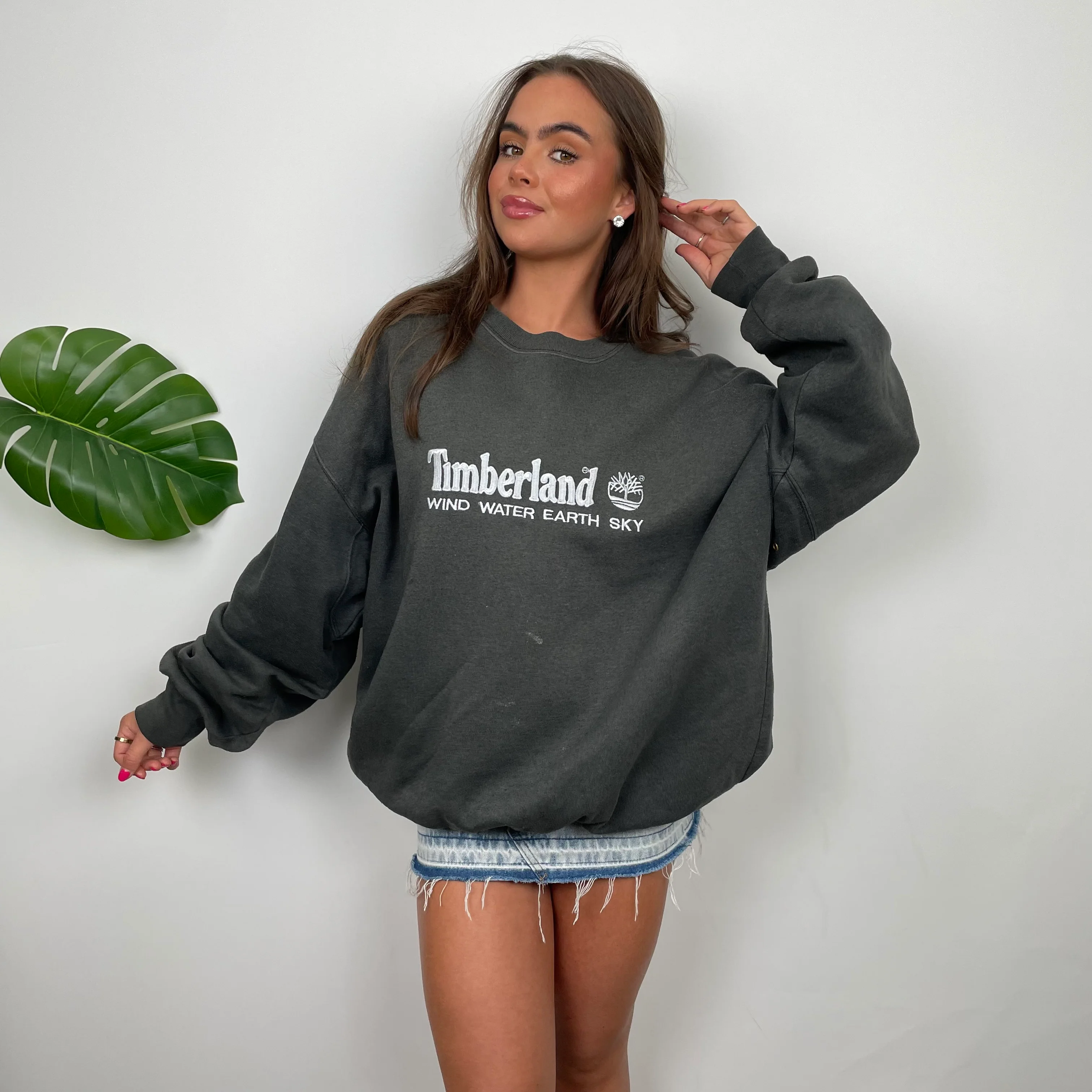 Timberland Dark Grey Embroidered Spell Out Sweatshirt (XL) - Image 5