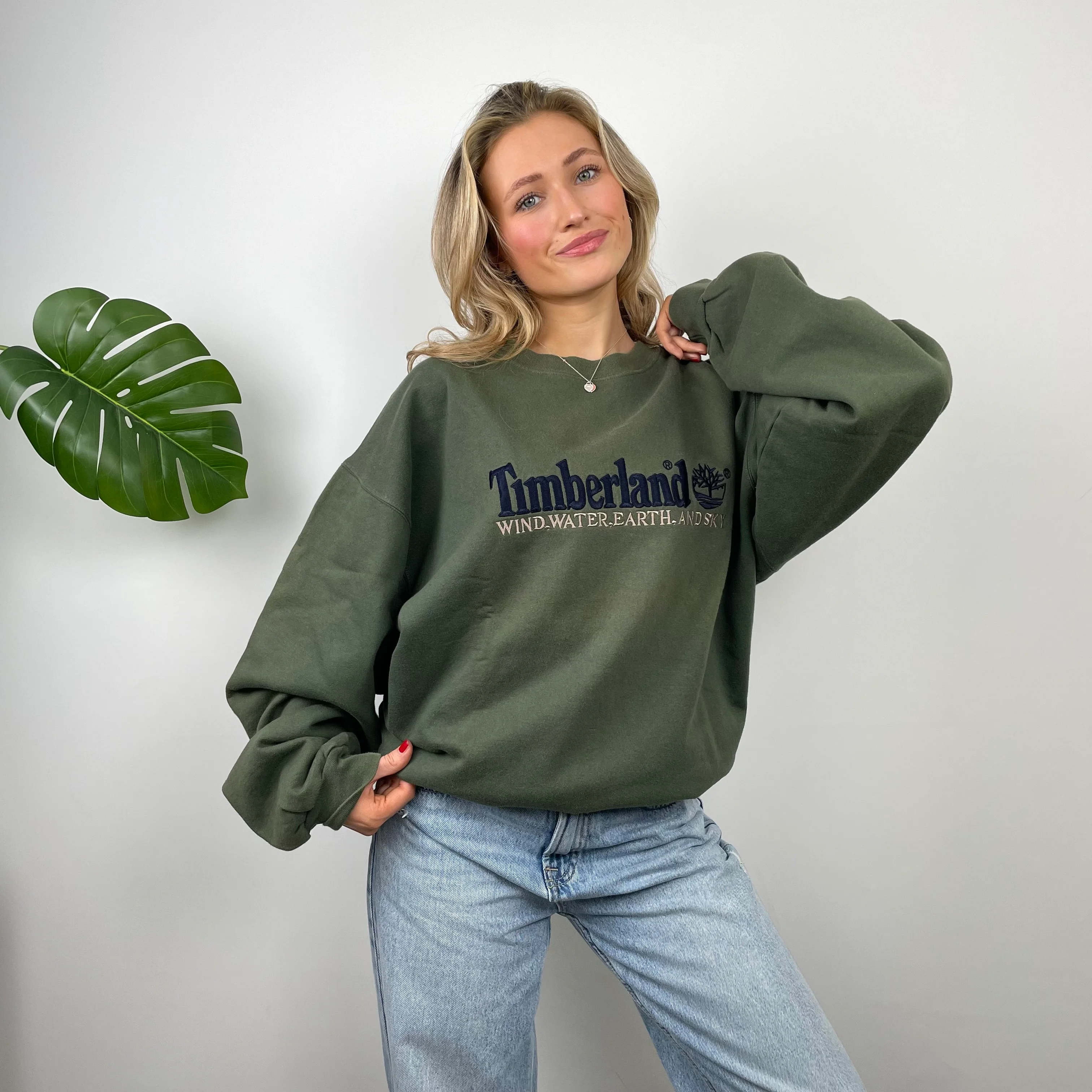 Timberland Green Embroidered Spell Out Sweatshirt (XXL) - Image 4