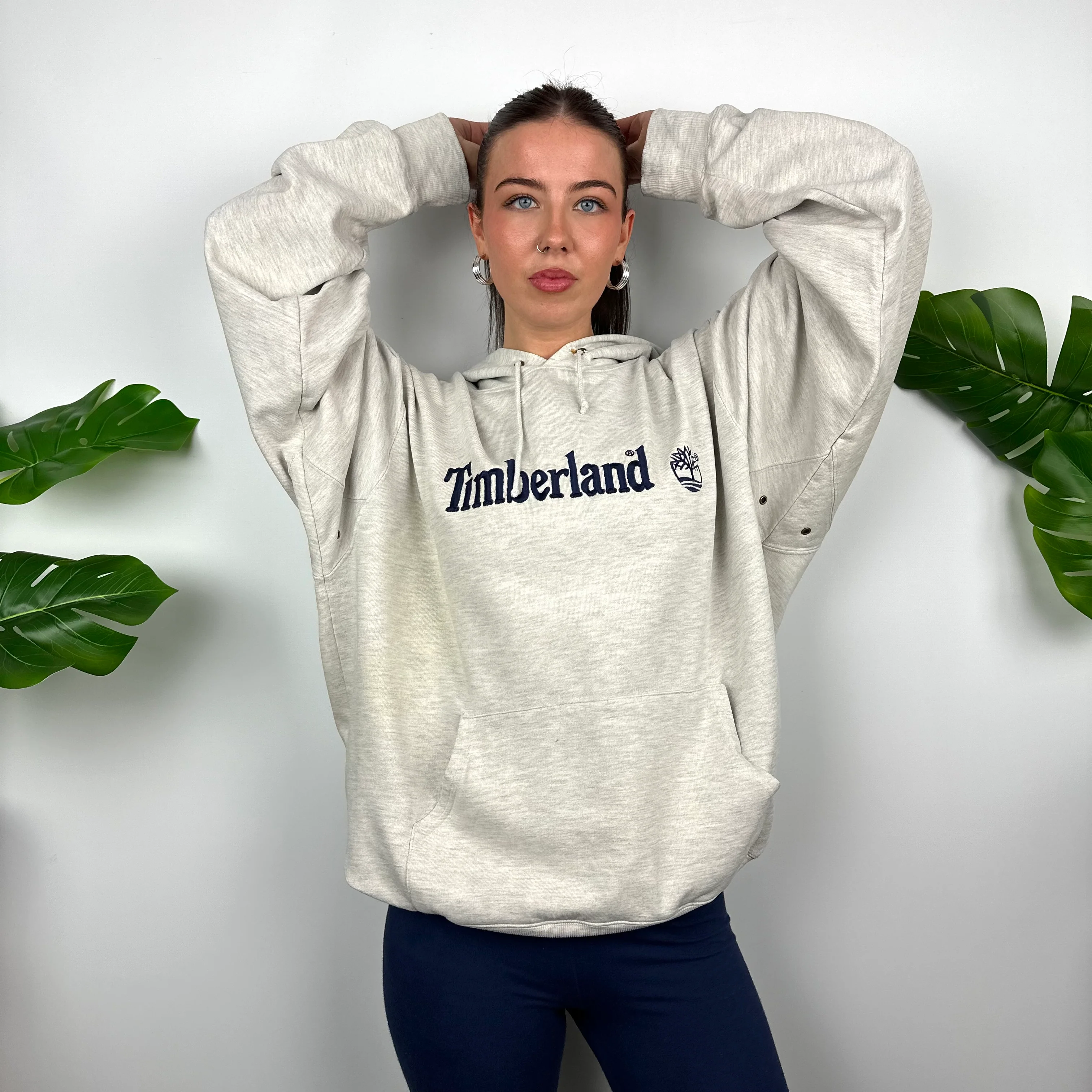 Timberland Grey Embroidered Spell Out Hoodie (L) - Image 2