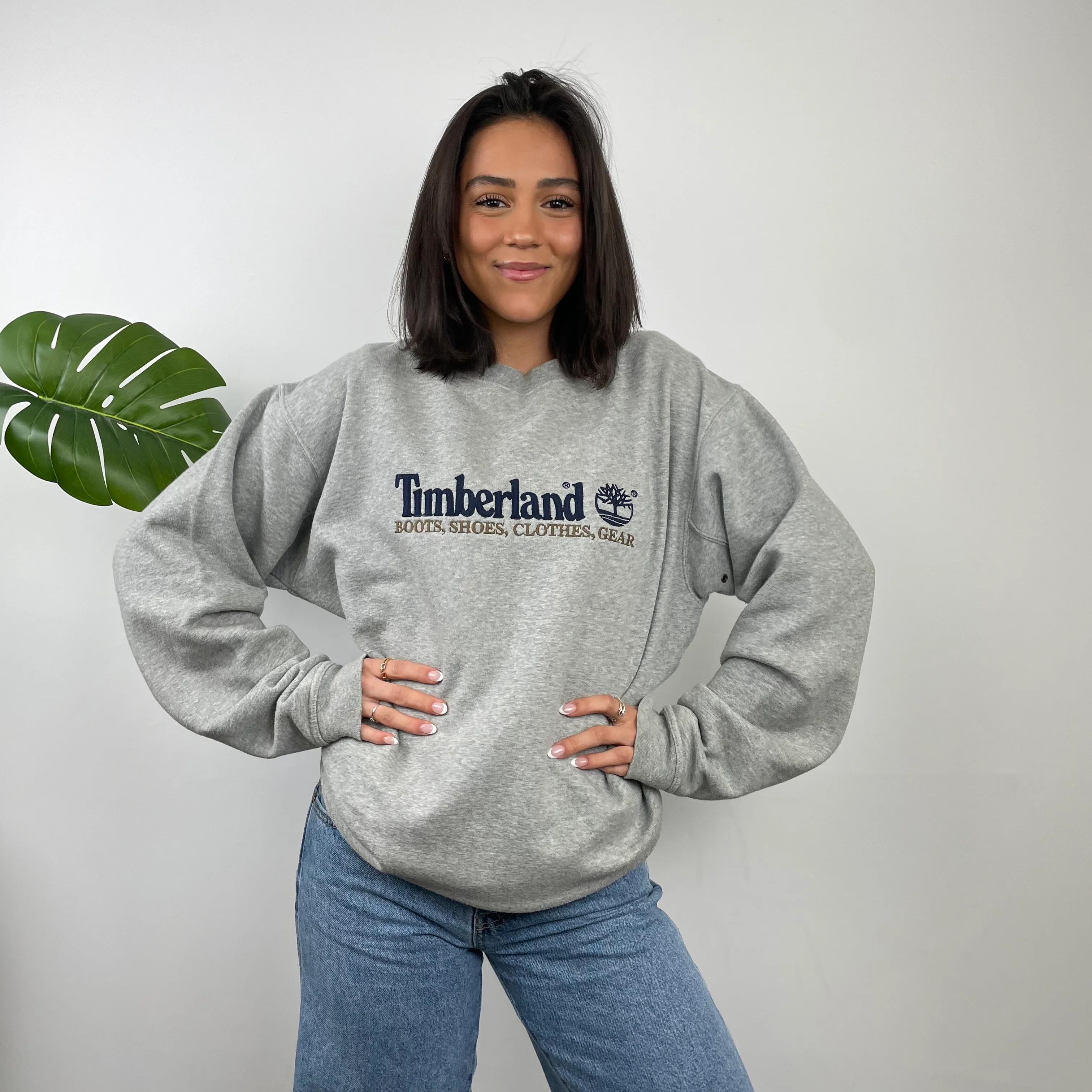 Timberland Grey Embroidered Spell Out Sweatshirt (L) - Image 3