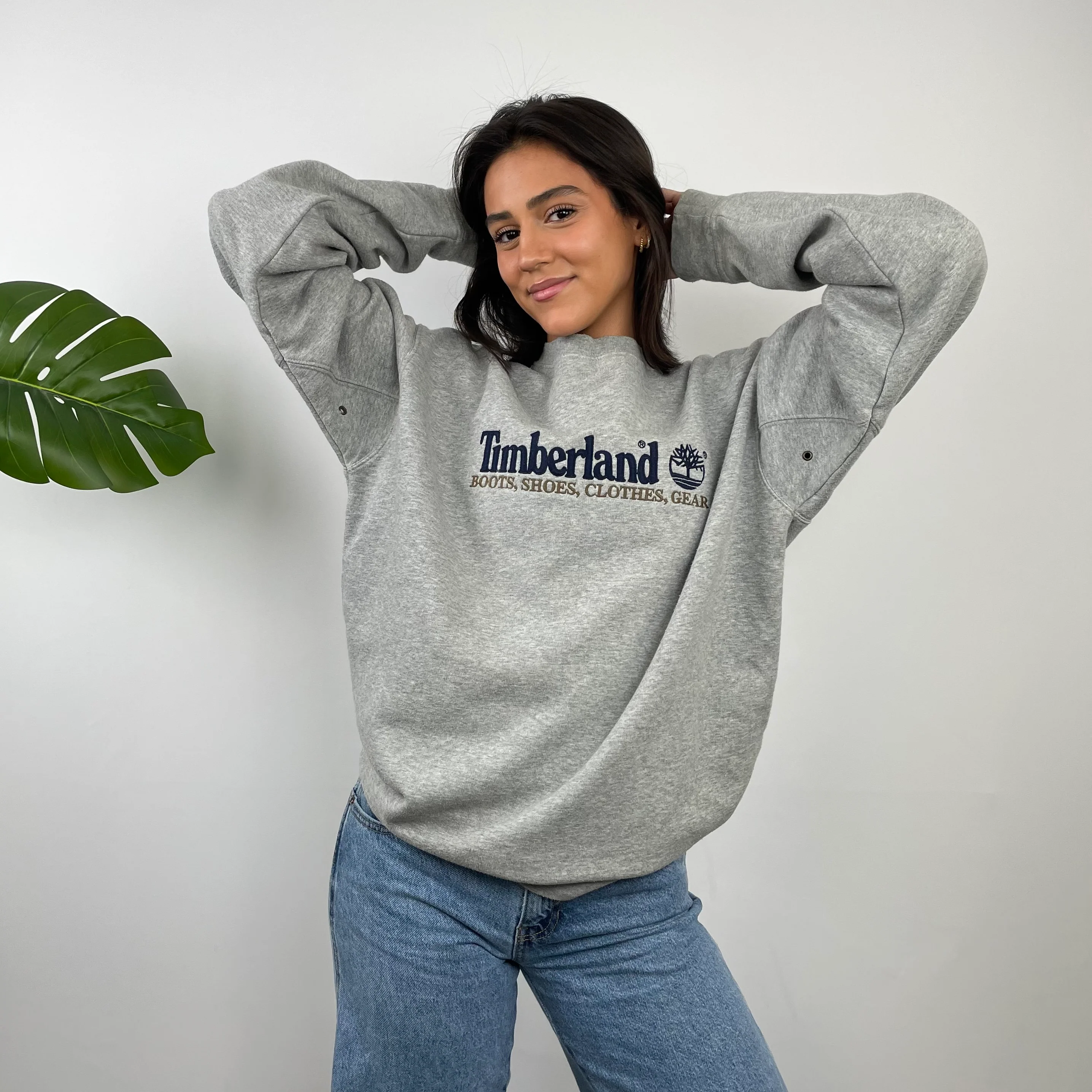 Timberland Grey Embroidered Spell Out Sweatshirt (L) - Image 6