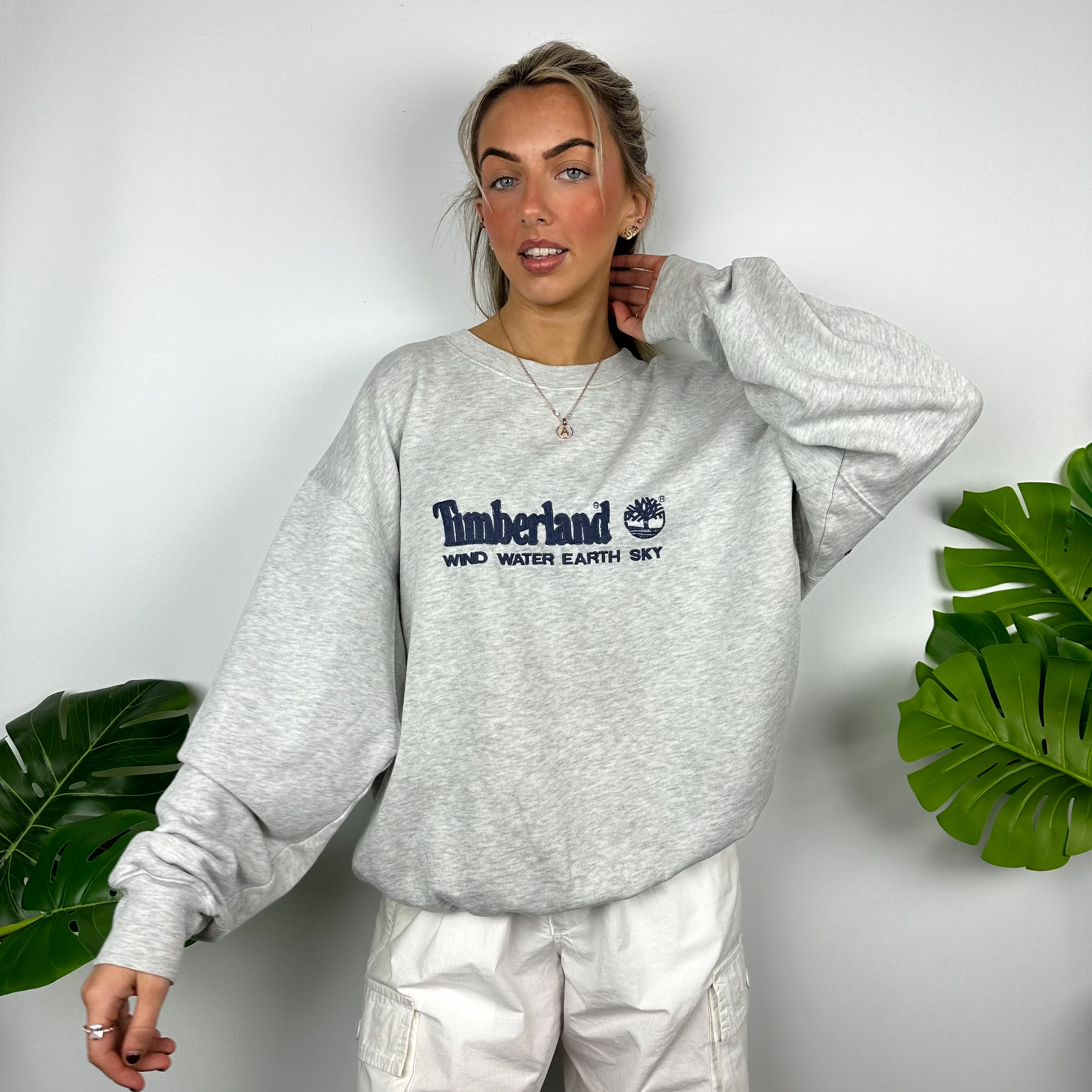 Timberland  Grey Embroidered Spell Out Sweatshirt (L) - Image 6