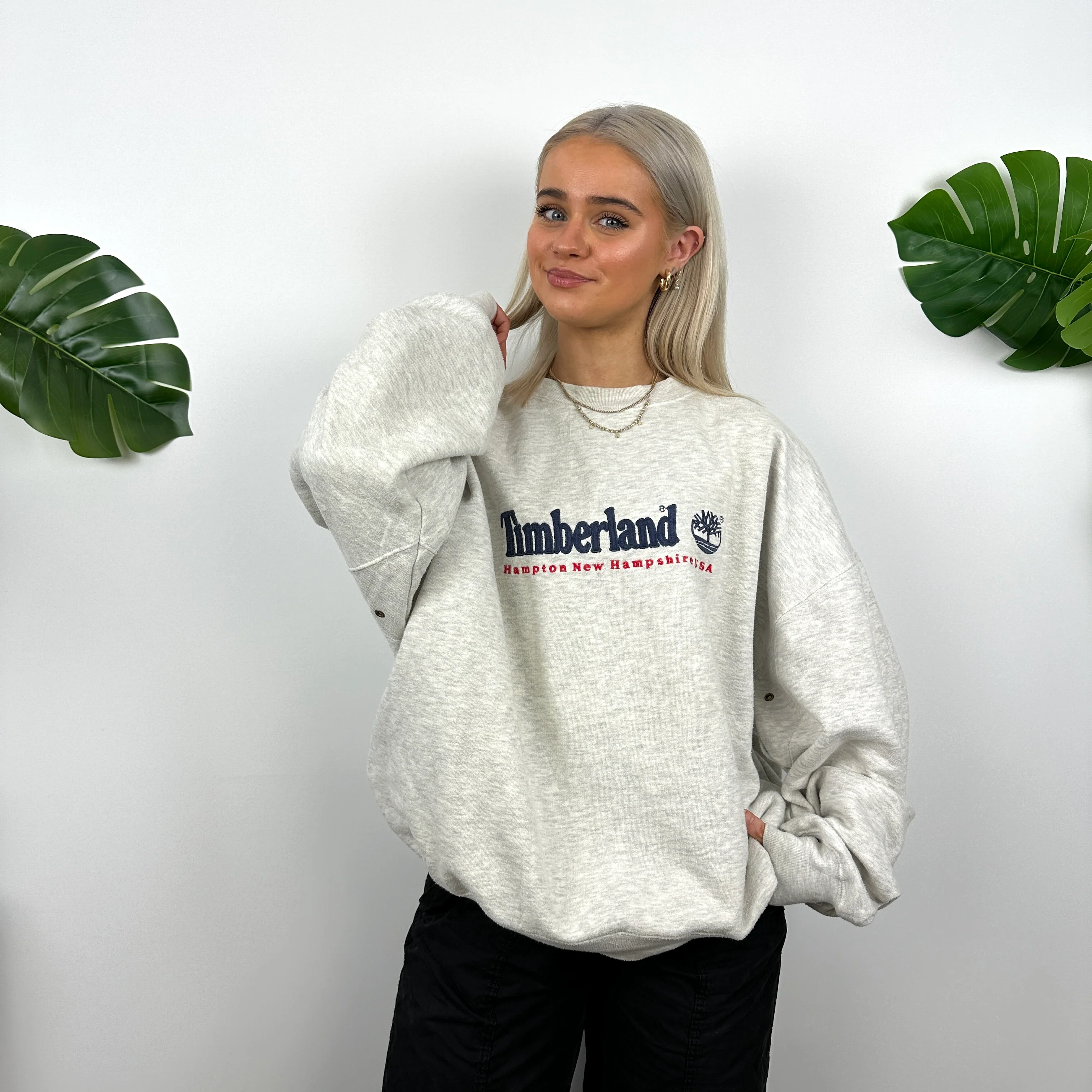 Timberland Grey Embroidered Spell Out Sweatshirt (M) - Image 2