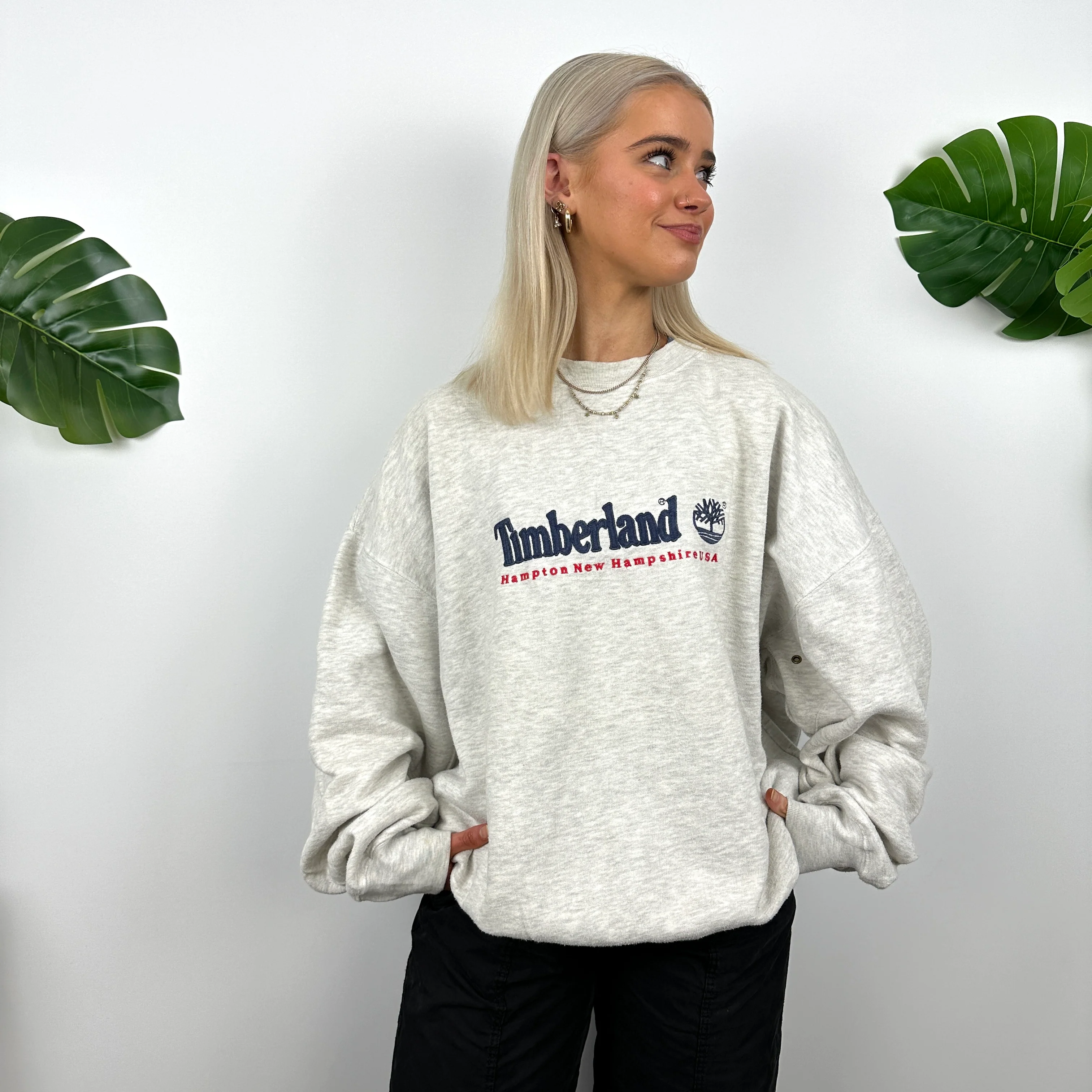 Timberland Grey Embroidered Spell Out Sweatshirt (M) - Image 3
