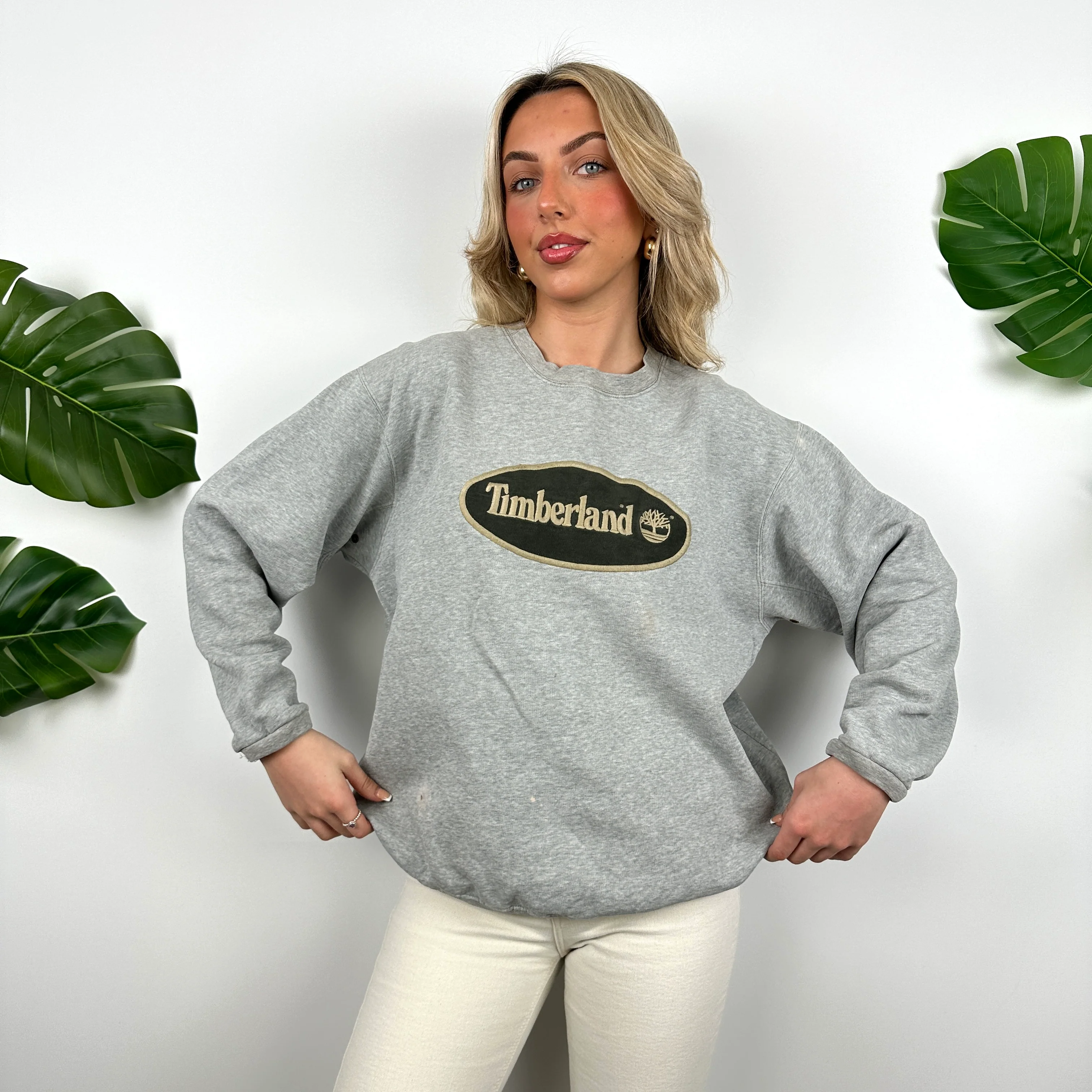 Timberland Grey Embroidered Spell Out Sweatshirt (M)