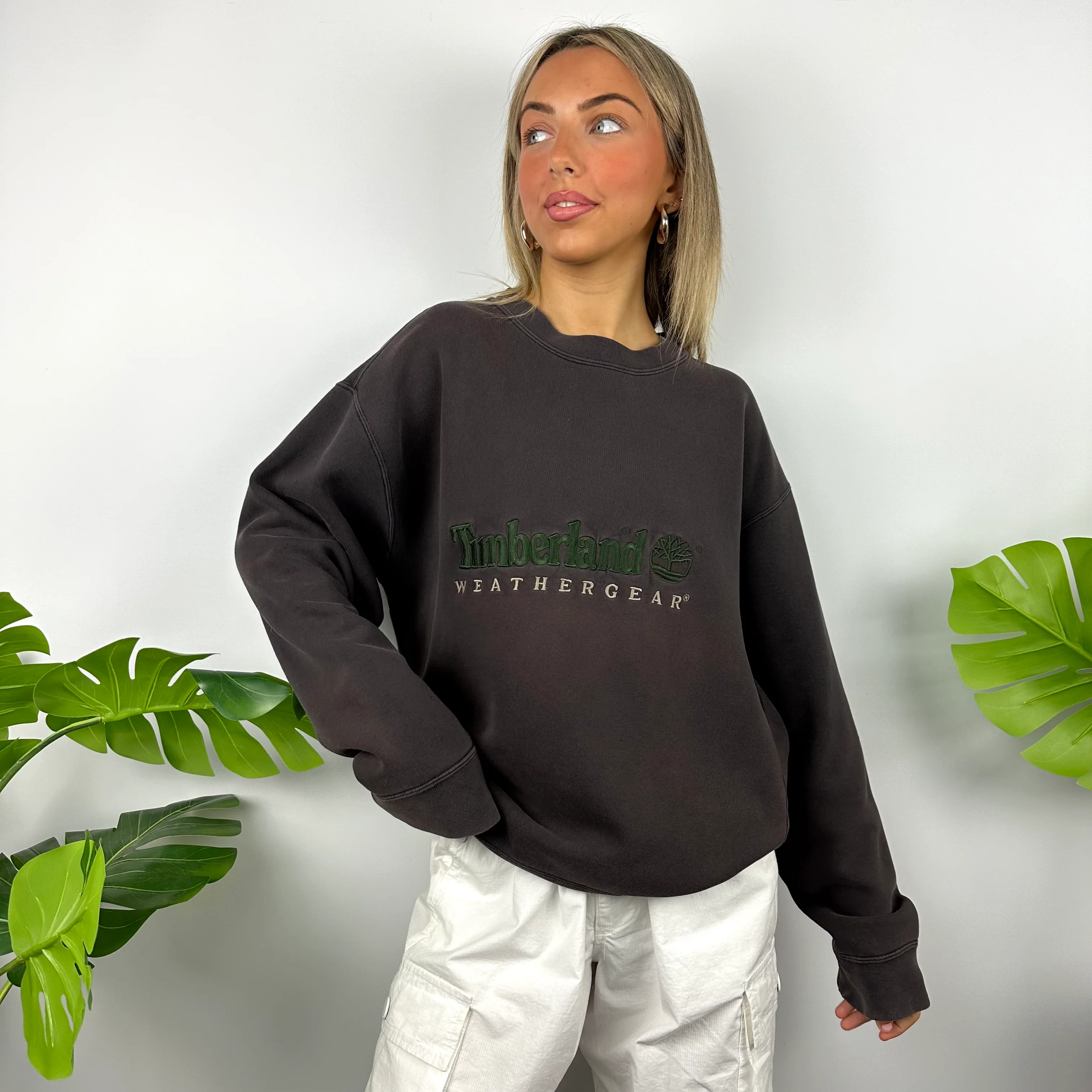 Timberland Mocha Brown Embroidered Spell Out Sweatshirt (L) - Image 6