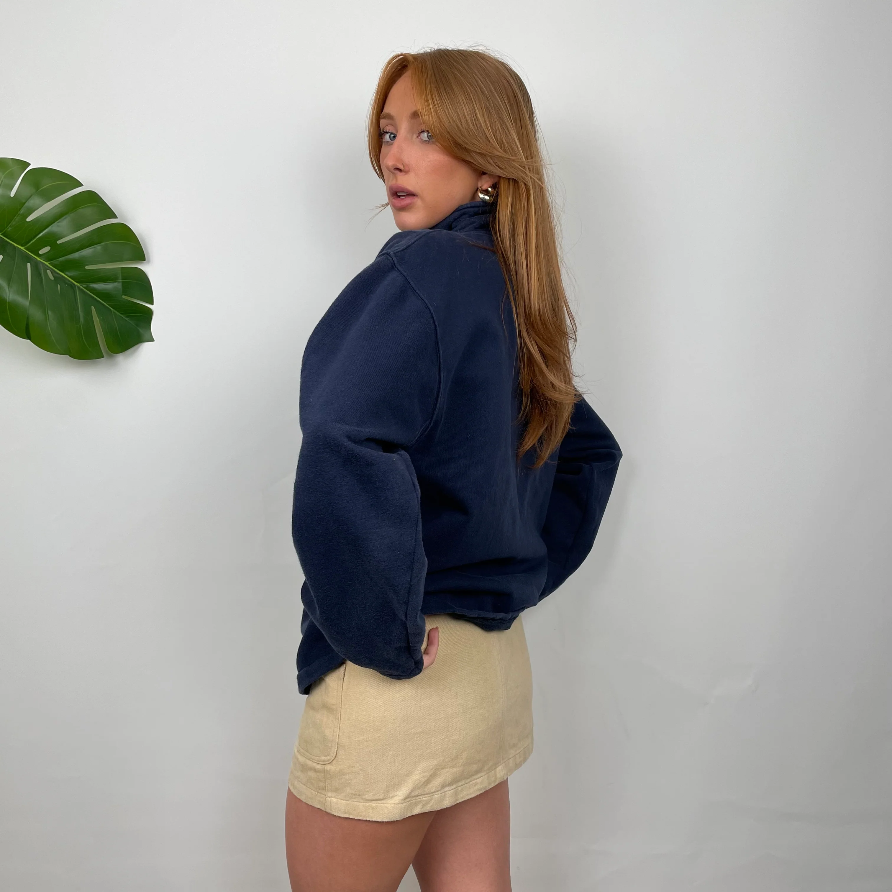 Timberland Navy Embroidered Spell Out Quarter Zip Sweatshirt (S) - Image 4