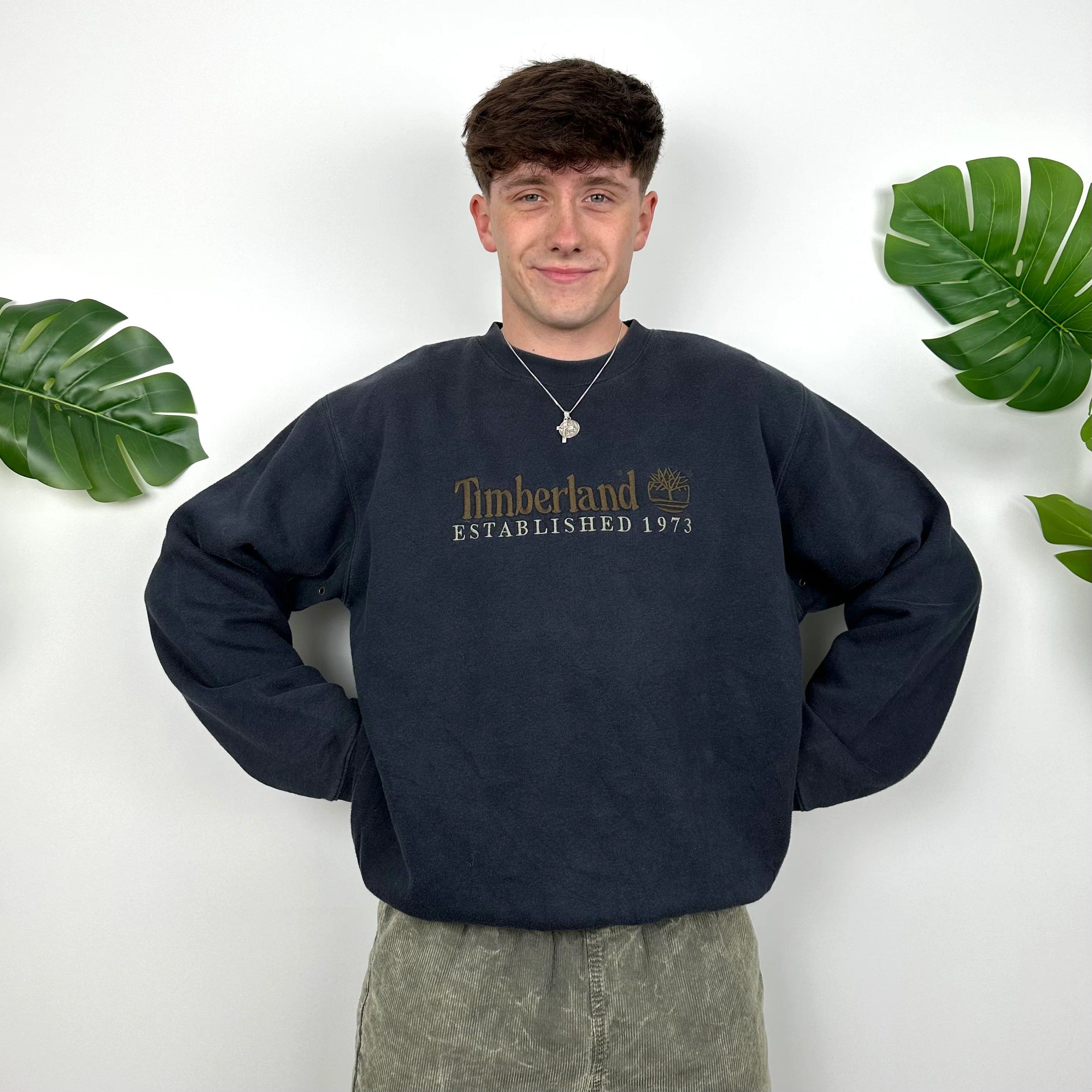 Timberland Navy Embroidered Spell Out Sweatshirt (M) - Image 2