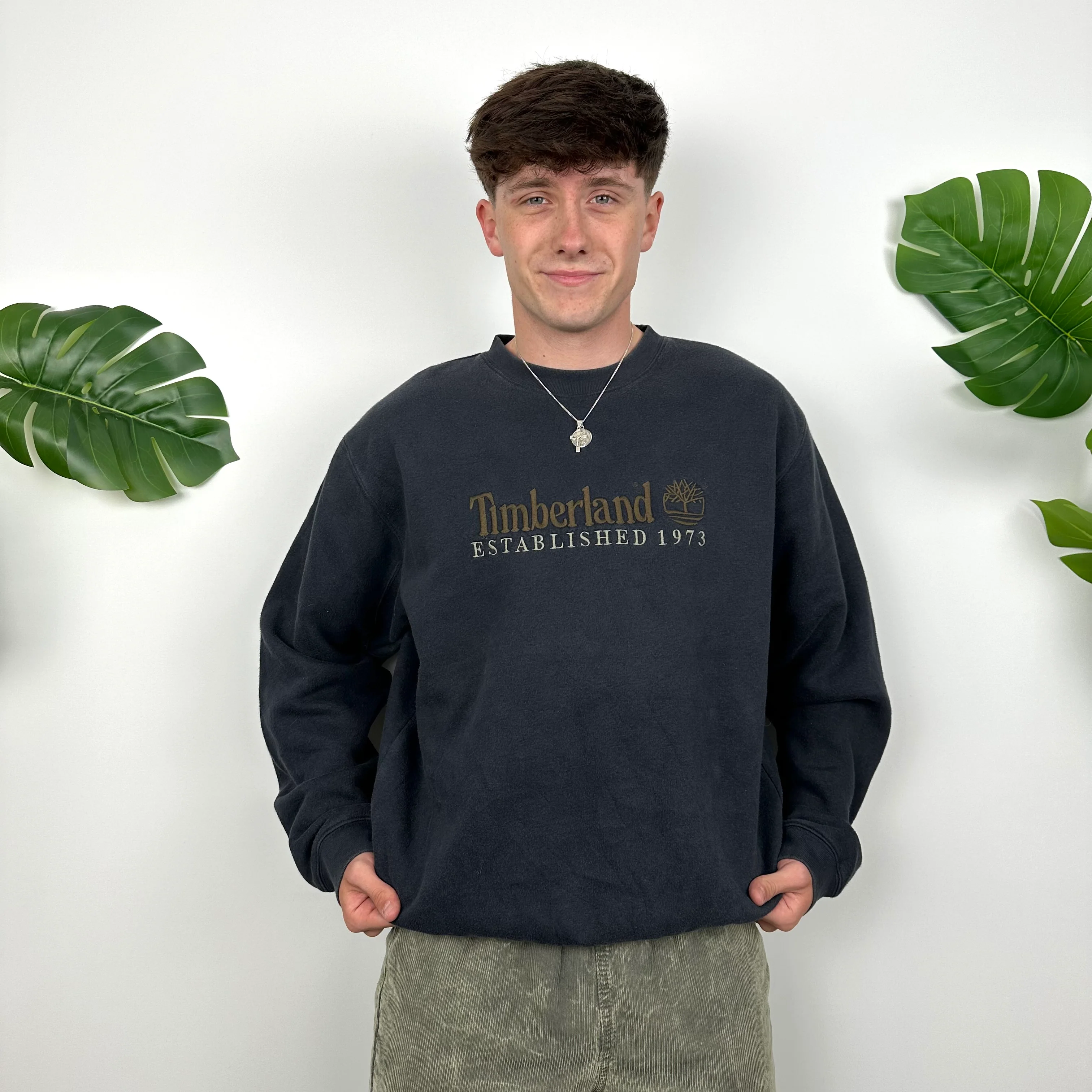 Timberland Navy Embroidered Spell Out Sweatshirt (M) - Image 5