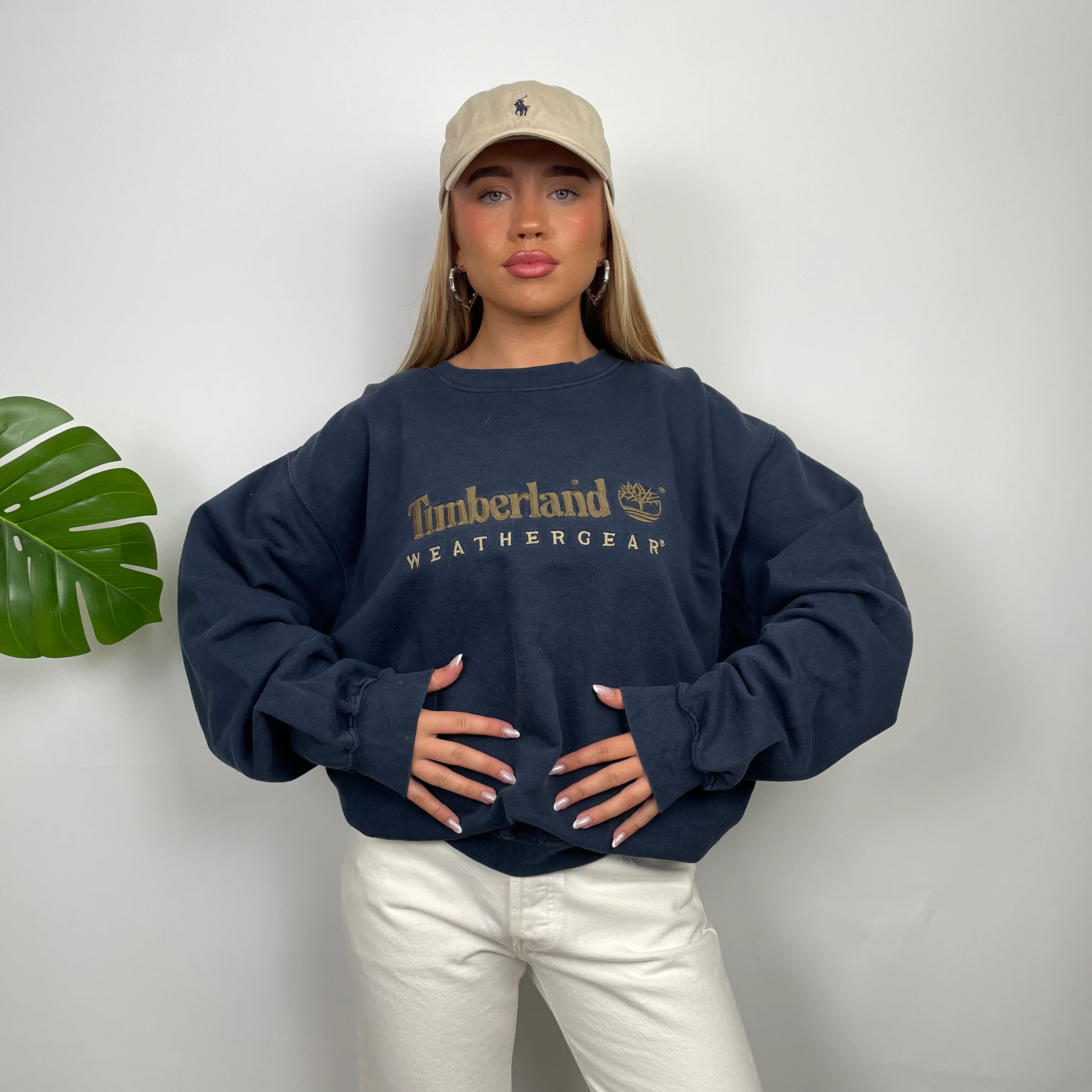Timberland Navy Embroidered Spell Out Sweatshirt (XL) - Image 2