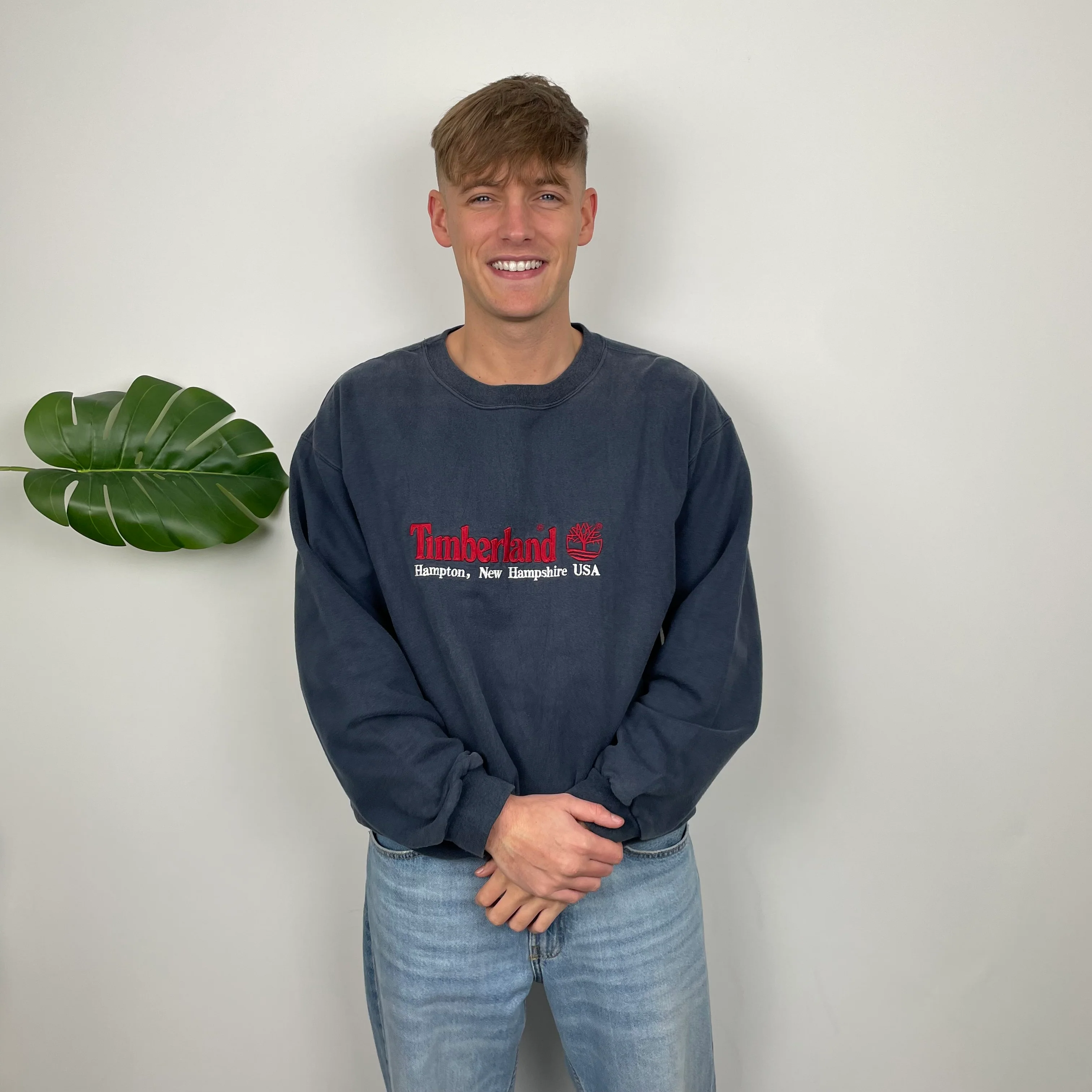 Timberland Navy Embroidered Spell Out Sweatshirt (L) - Image 7