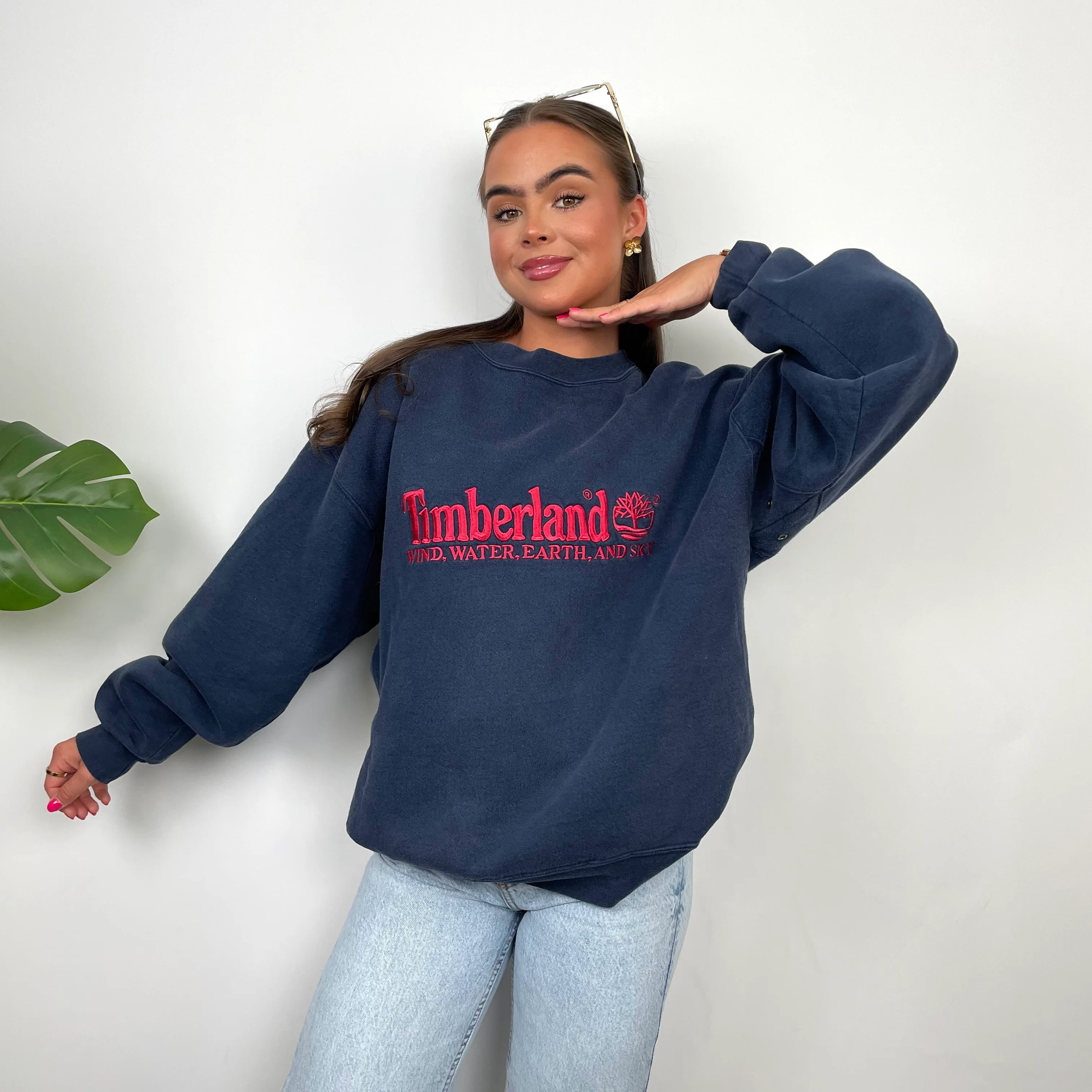 Timberland Navy Embroidered Spell Out Sweatshirt (M) - Image 8