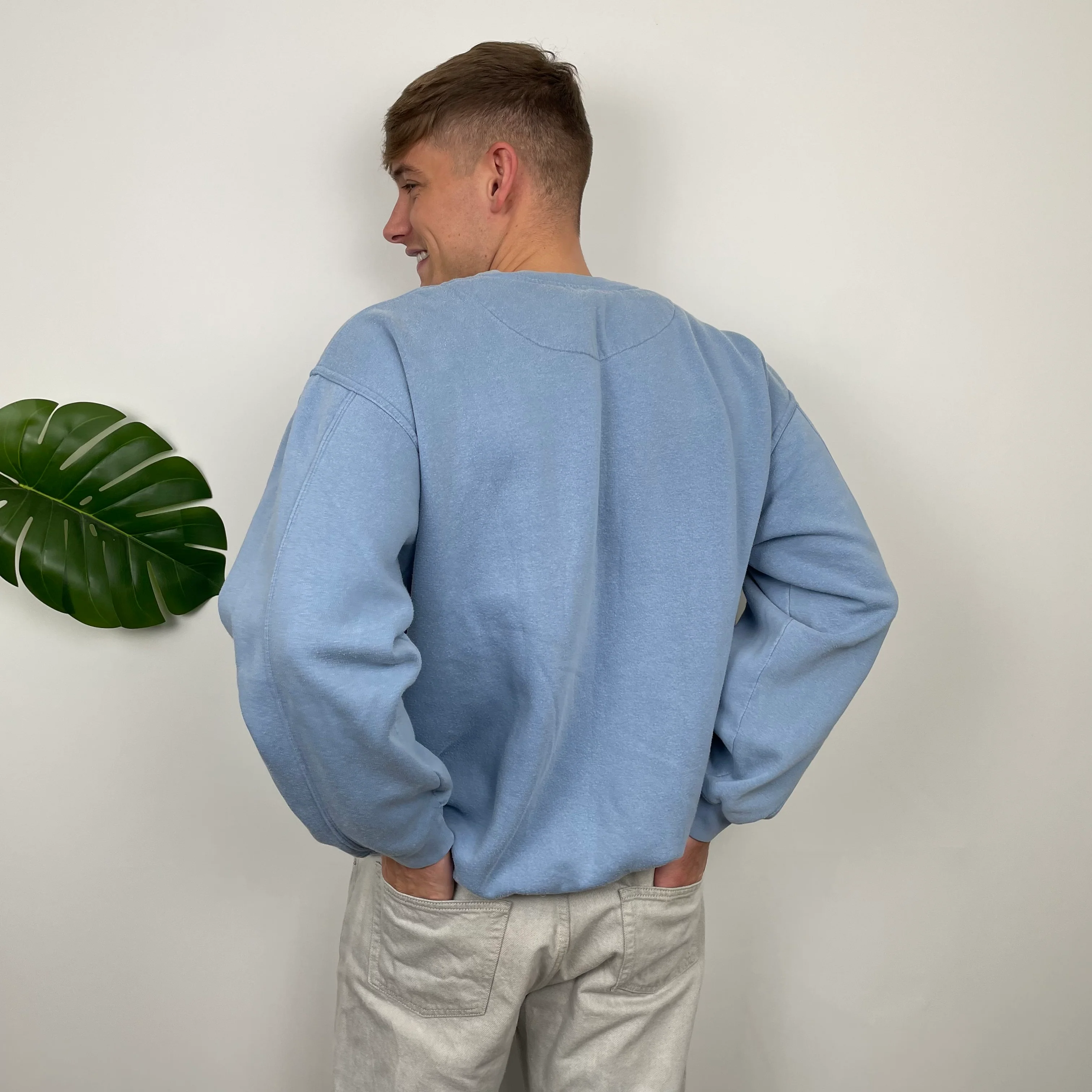 Timberland RARE Baby Blue Embroidered Spell Out Sweatshirt (M) - Image 7
