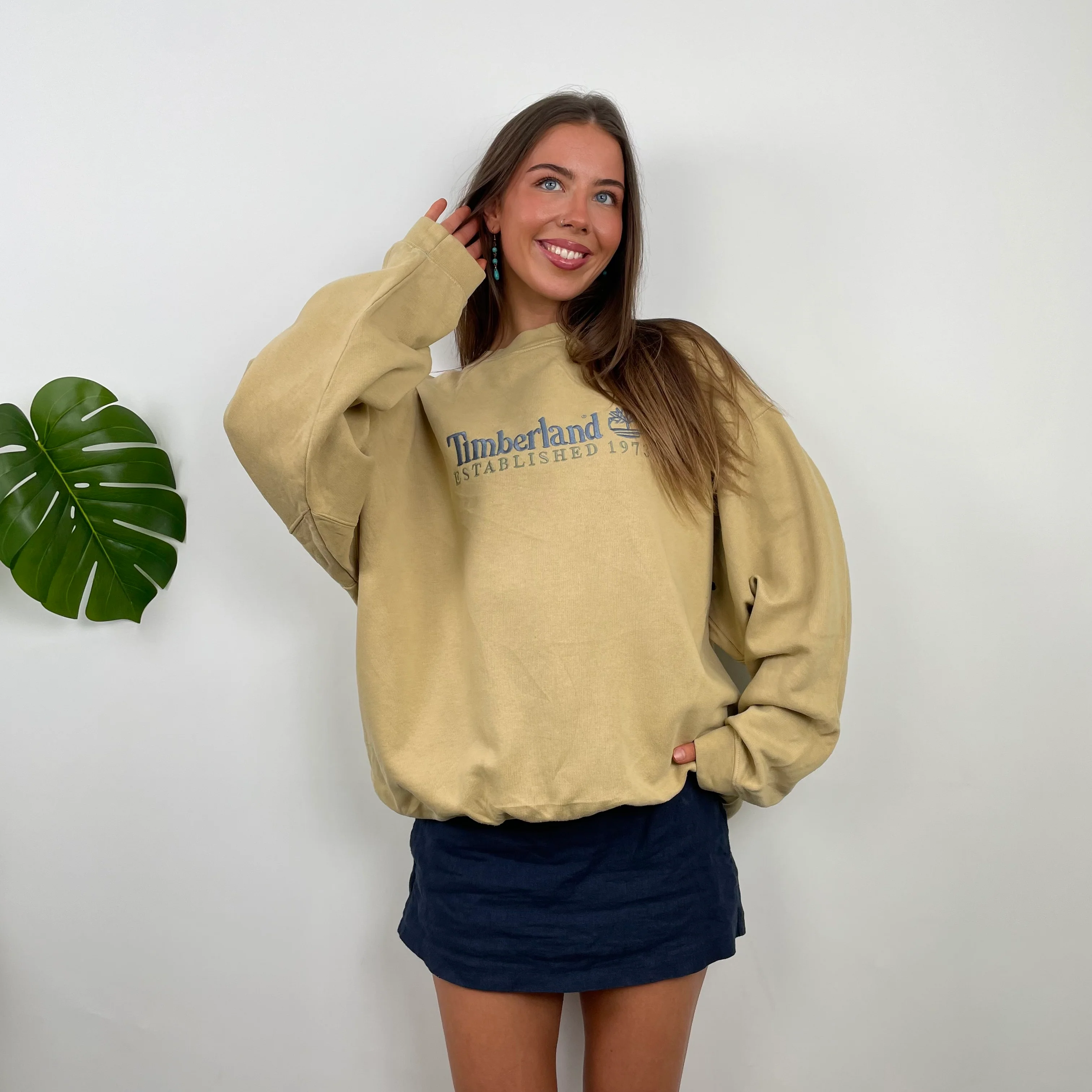 Timberland RARE Beige Embroidered Spell Out Sweatshirt (L) - Image 2